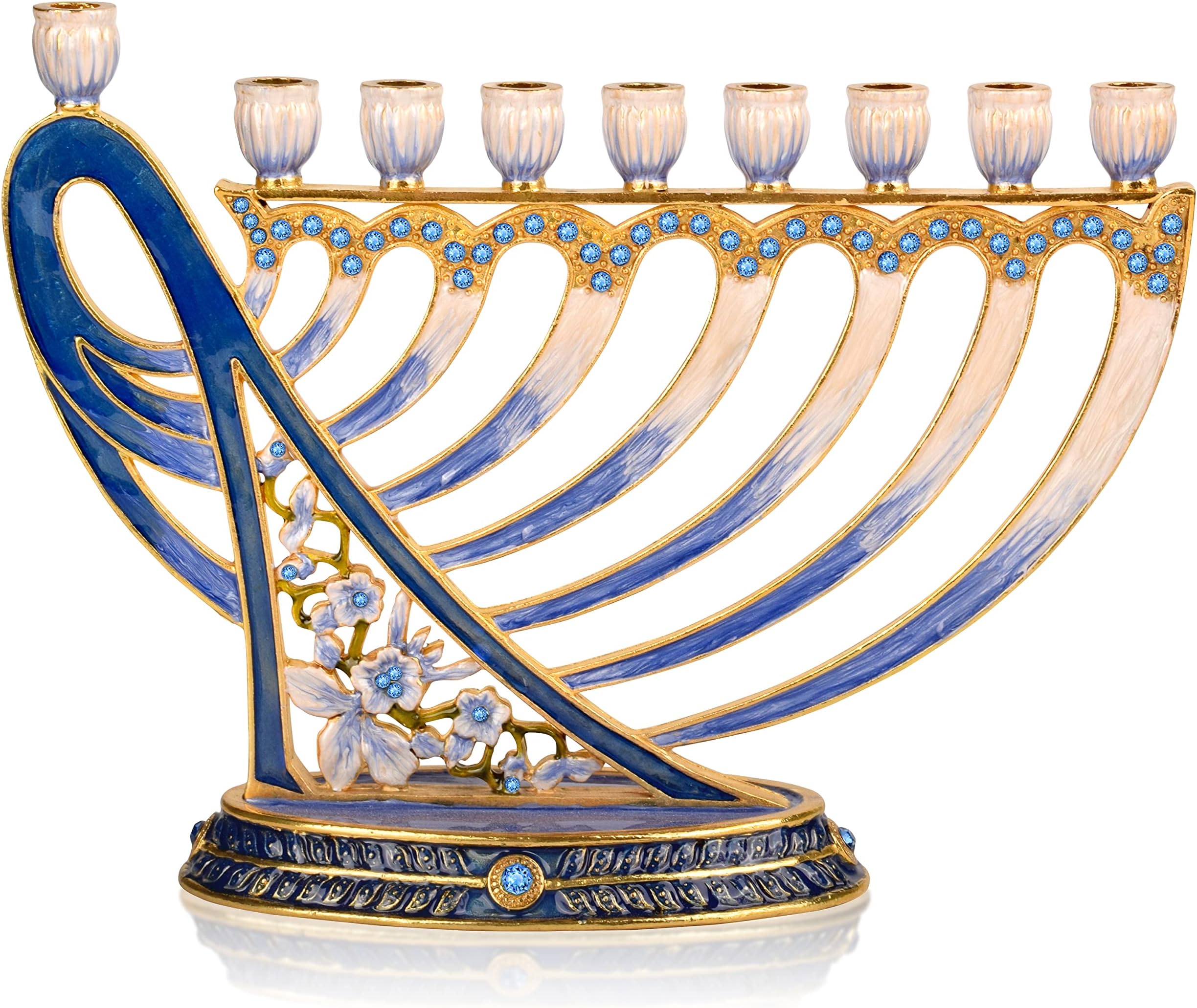Hanukkah Menorah - Fits All Standard Chanukah Candles - Modern Jeweled Candle Menorahs for Chanukah - David's Harp - Ner Mitzvah