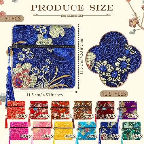 Miniatura 2 de 50 bolsas de seda para joyas, bolsas de regalo a granel, bolsa bordada de brocado de seda china con cierre a presión, bolsas de regalo para mujeres