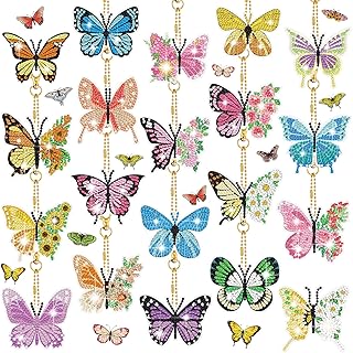 20 Pcs Butterfly Diamond Painting Keychains Kits Diamond Art Key Chains 5D Diamond Painting Keychain Summer Butterfly Flowers Diamond Ornaments Key Ring for Adults Kids Beginners DIY Crafts Decor