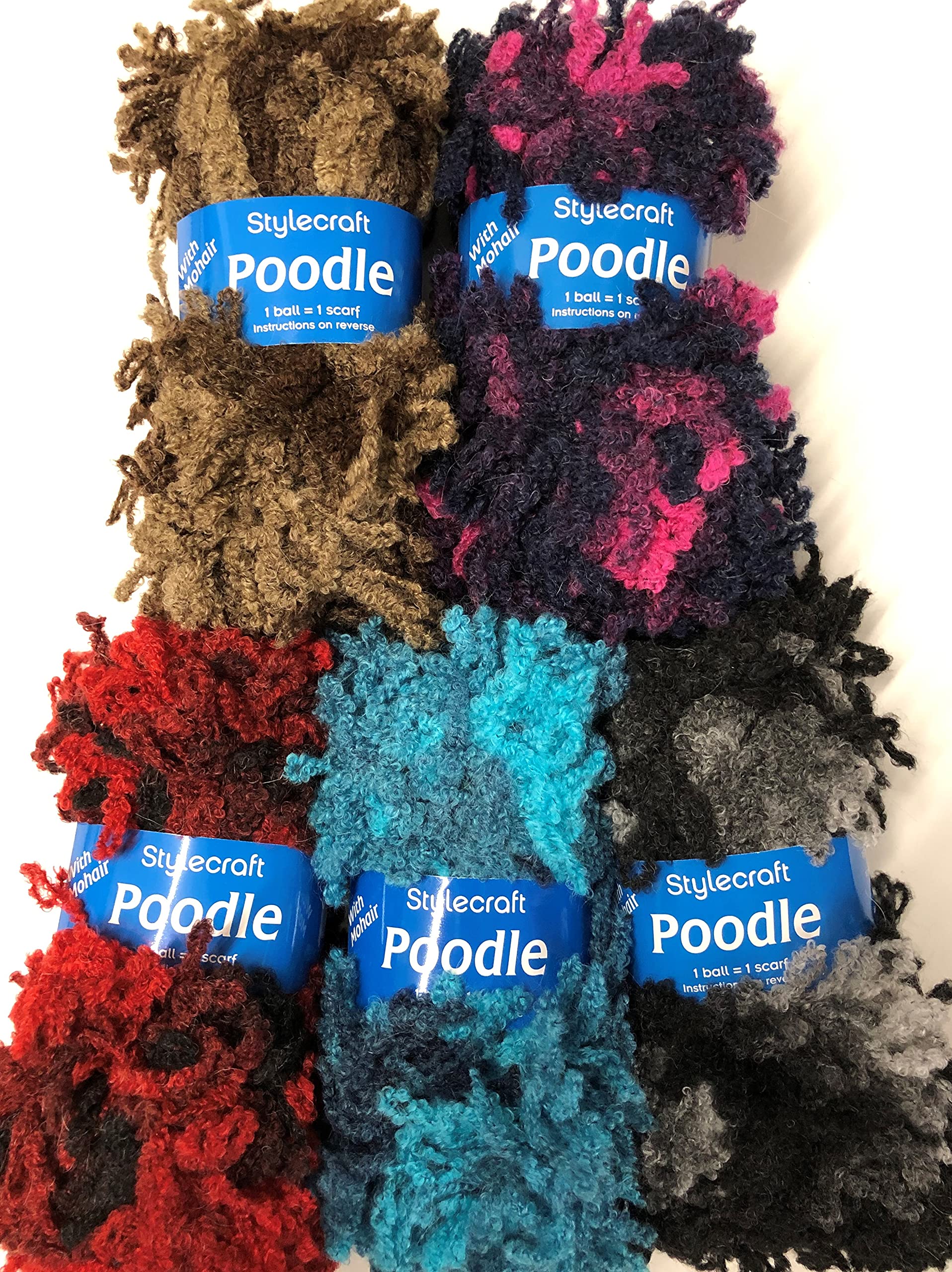 Poodle Scarf Yarn Multicolor Craft Pack Stylecraft Poodle With Mohair Scarf Knitting Wool/Yarn 5 X 100G Five Colours