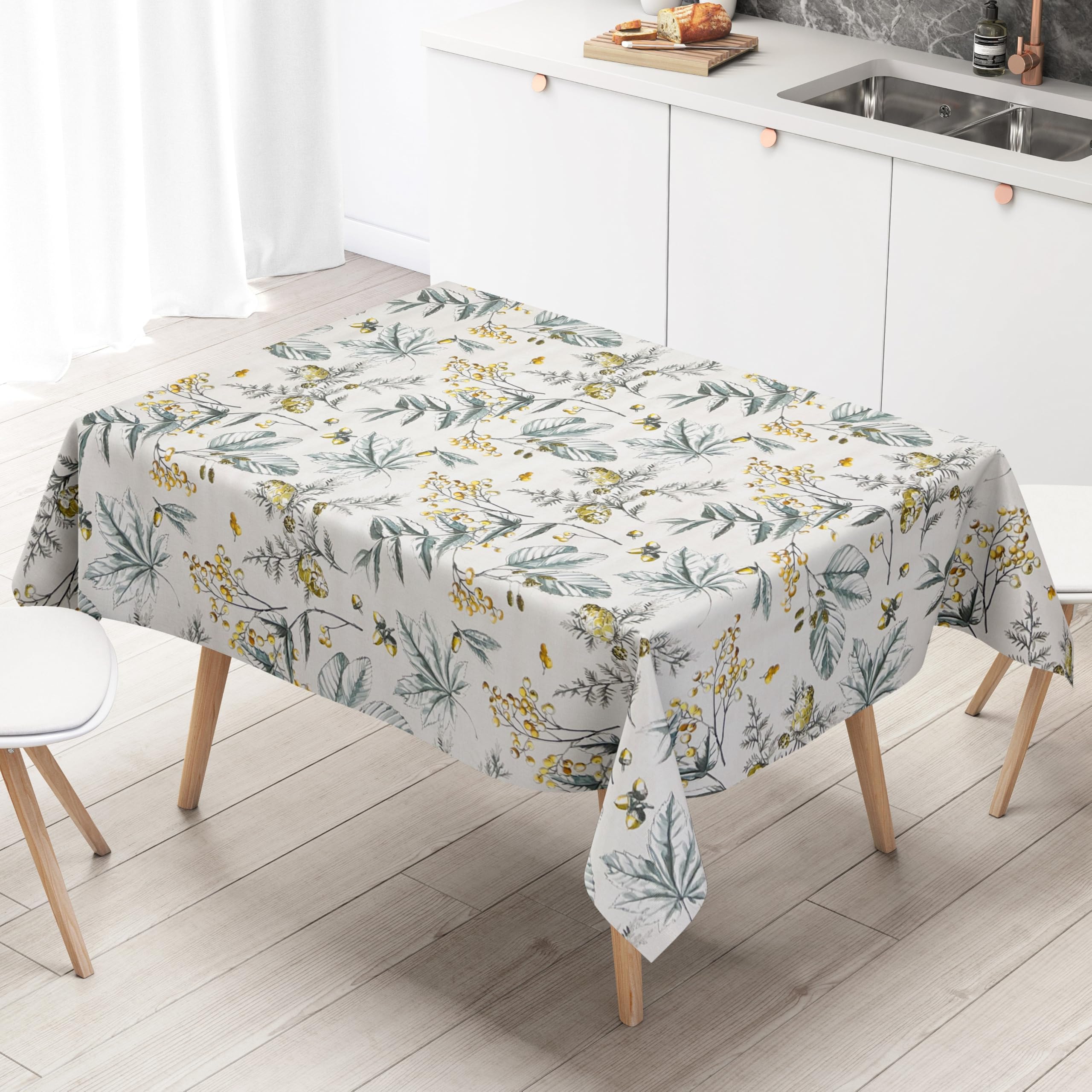 KEVKUS Wachstuch Tischdecke geprägt B5067-01 Weihnachten Winter Stechpalme wählbar in eckig, rund und oval - Größe oval 140x340cm Schnittkante