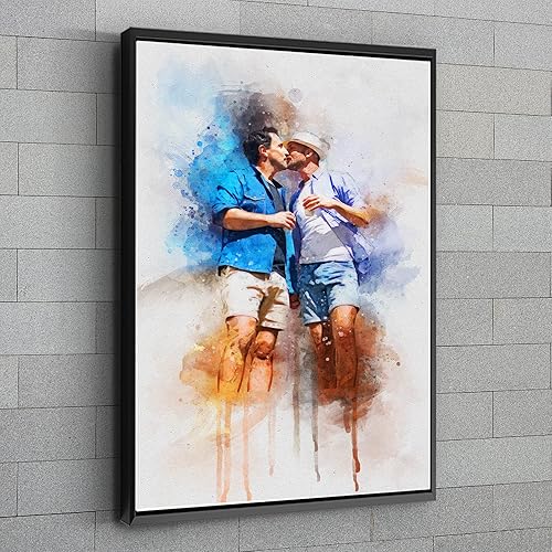 Miniatura 7 de Retrato personalizado de pareja LGBT de foto de acuarela arte sobre lienzo, regalo de compromiso, regalo memorable para marido o novio, arte de