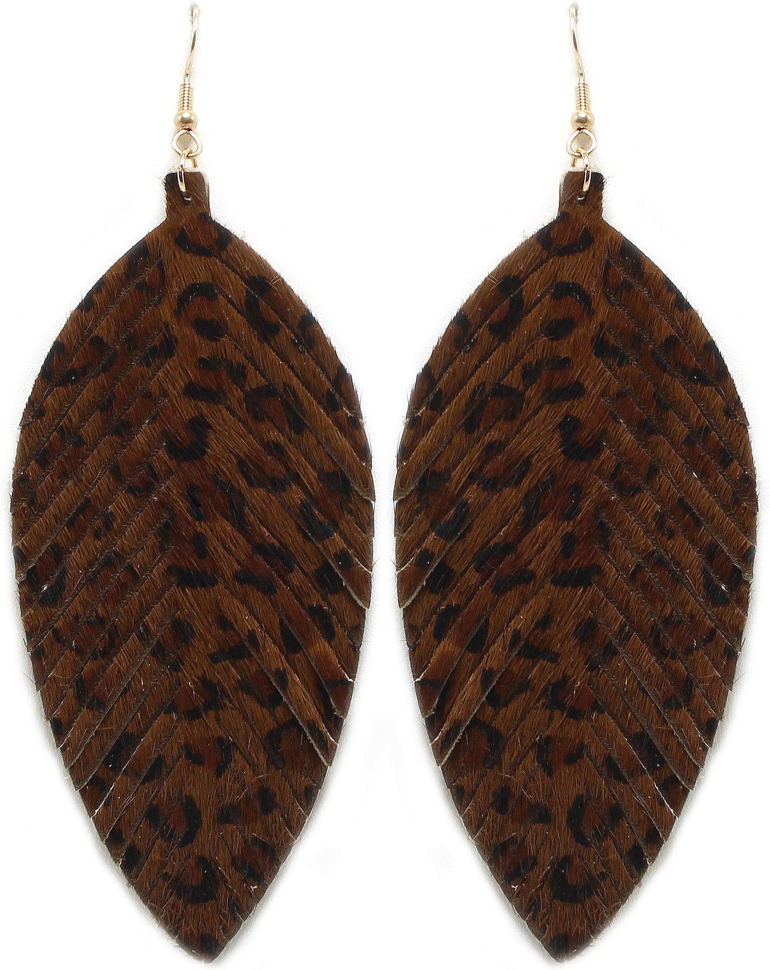Miracle Collection Large Genuine Soft Leather Handmade Fringe Feather Lightweight Tear Drop Dangle Color Earrings for Women Girls Fashion