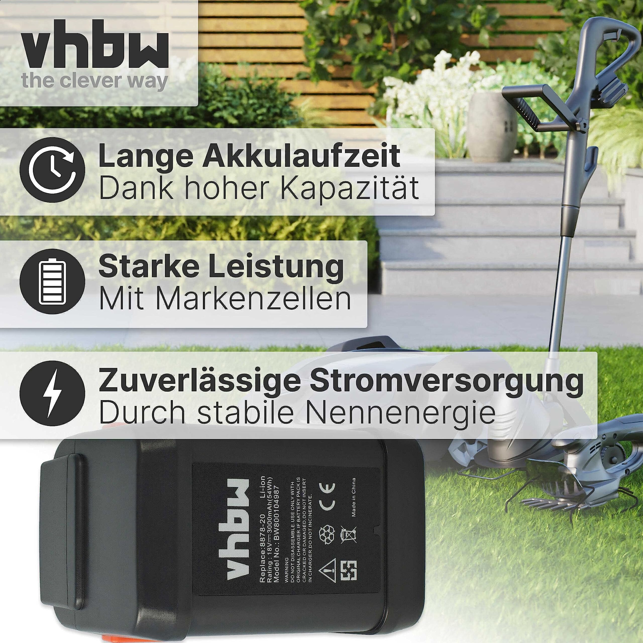 vhbw 3 x akumulator kompatybilny z Gardena AccuJet 18-Li (9335-20), AccuJet 18-Li (9333-20), nożyce do trawy, nożyce do krzewów (3000 mAh 18 V litowo-jonowy)