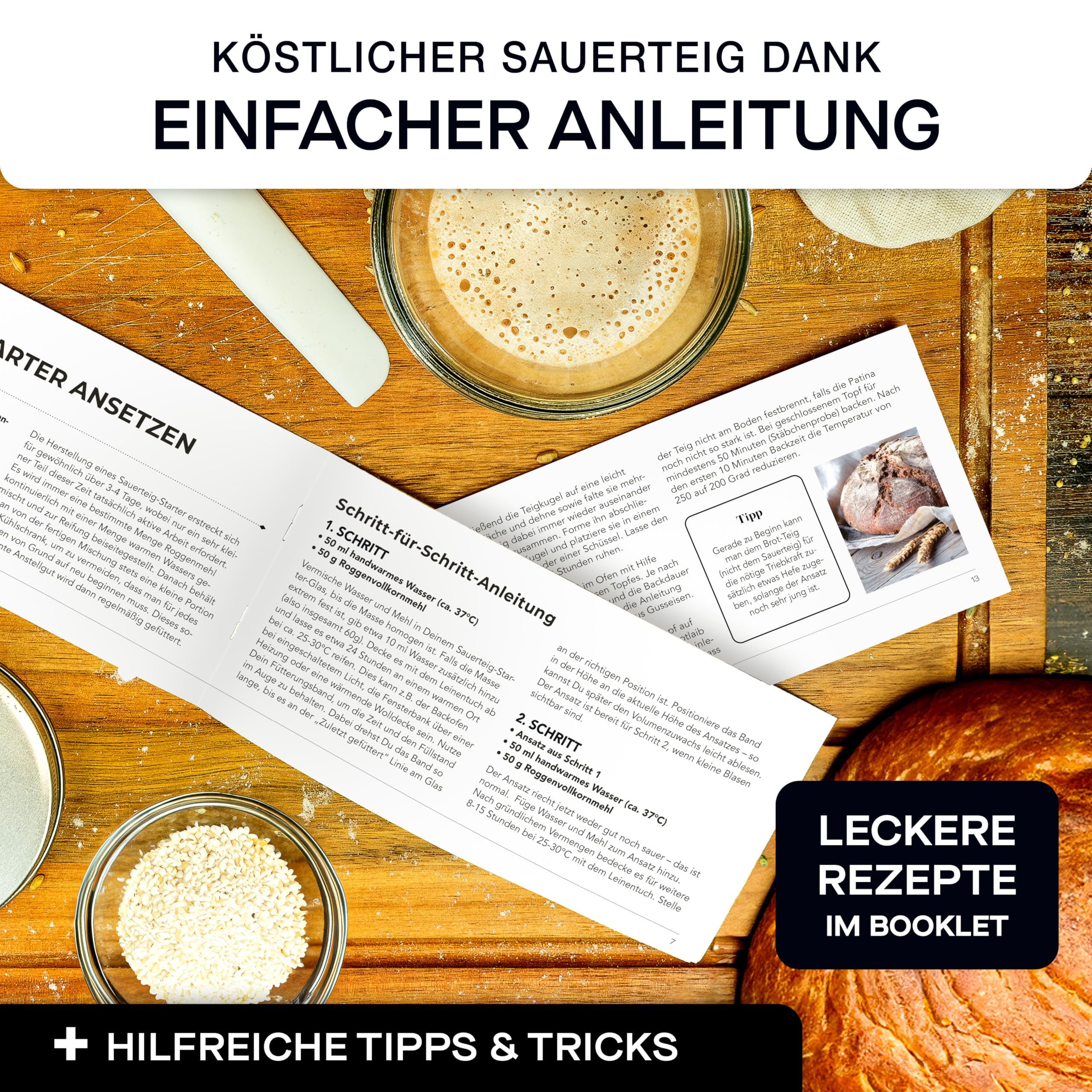 besøk Sauerteig Starter Set - 600ml Gärglas mit Spatel u. Thermometer - Brot Backen Zubehör, Sauerteig Glas, Fermentieren, Sourdough Starter Kit, Anstellgut Glas Behälter, Fermentierglas
