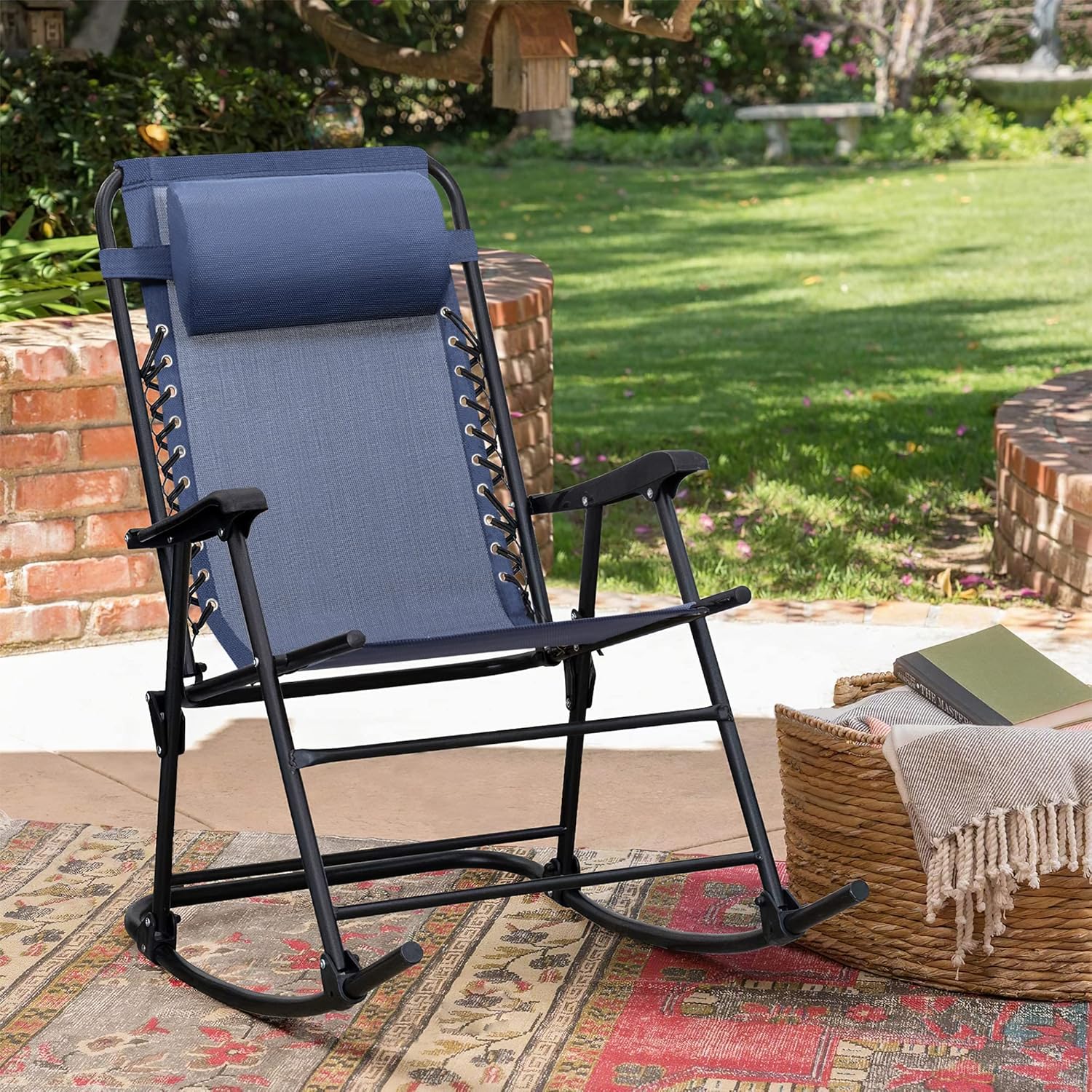 Flamaker Patio Rocking Chair Zero Gravity Chair Outdoor Folding Recliner Foldable Lounge Chair Outdoor Pool Chair for Patio, Poolside and Camping (Blue) : Patio, Lawn & Garden