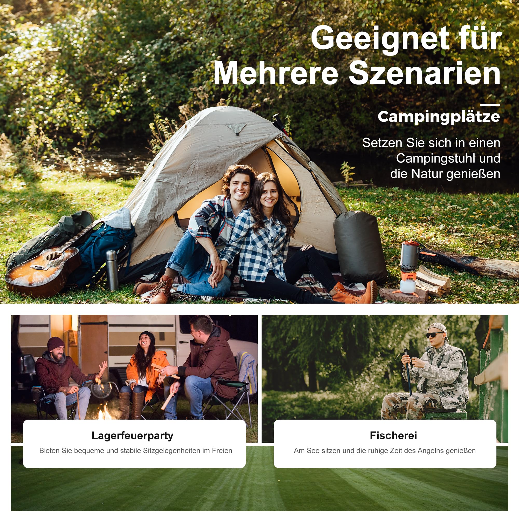 LET'S CAMP Campingstuhl 2er Set Klappstuhl Campingsessel mit Getränkehaltern Faltstuhl Camping Angelstuhl Klappbar mit Armlehnen Outdoorstuhl