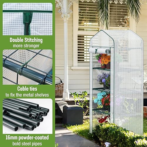 Miniatura 19 de WORKPRO Greenhouse, 56"X 28" X 77" Portable Small Greenhouses for Outdoors & Indoors, Sturdy Green House Kit with Thicken PE Cover, Windows, 3 Tier