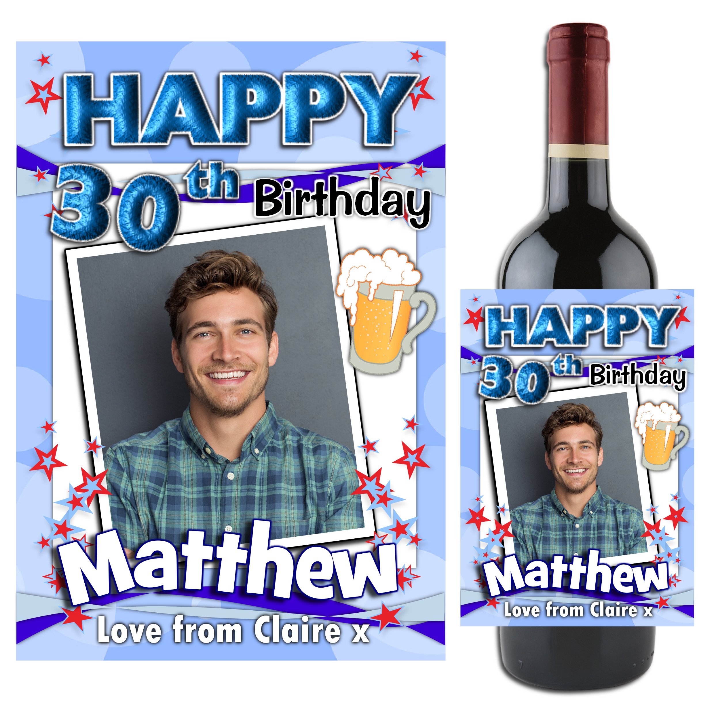 Personalised Wine Champagne Bottle Photo Label ~ 18th 21st 30th 40th 50th 60th 70th 80th Happy Birthday Gift Idea N69
