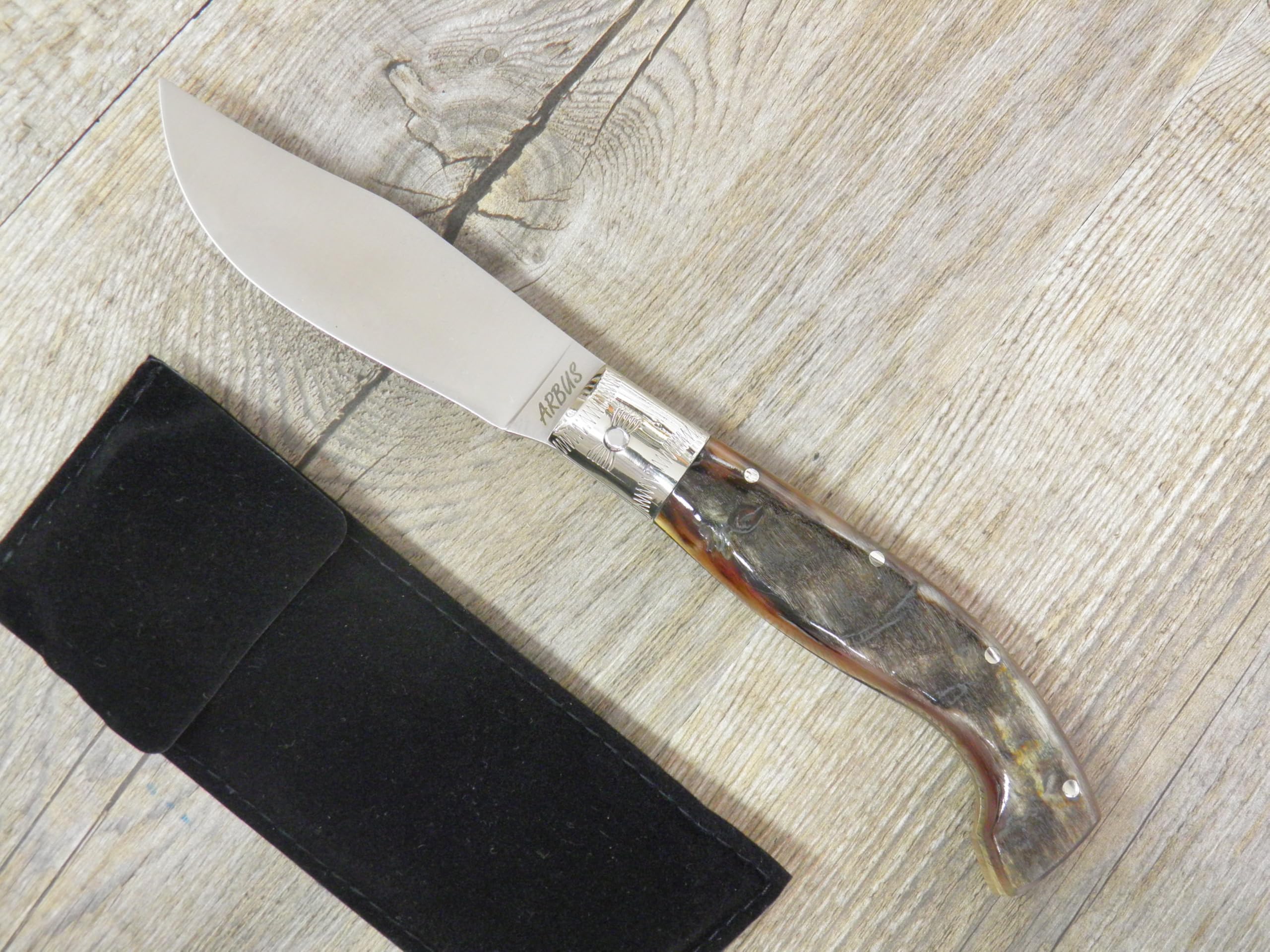 Generico Coltello Artigianale Arburesa Sardo, Manico in Corno di Muflone, 20 cm, con Custodia in Cuoio