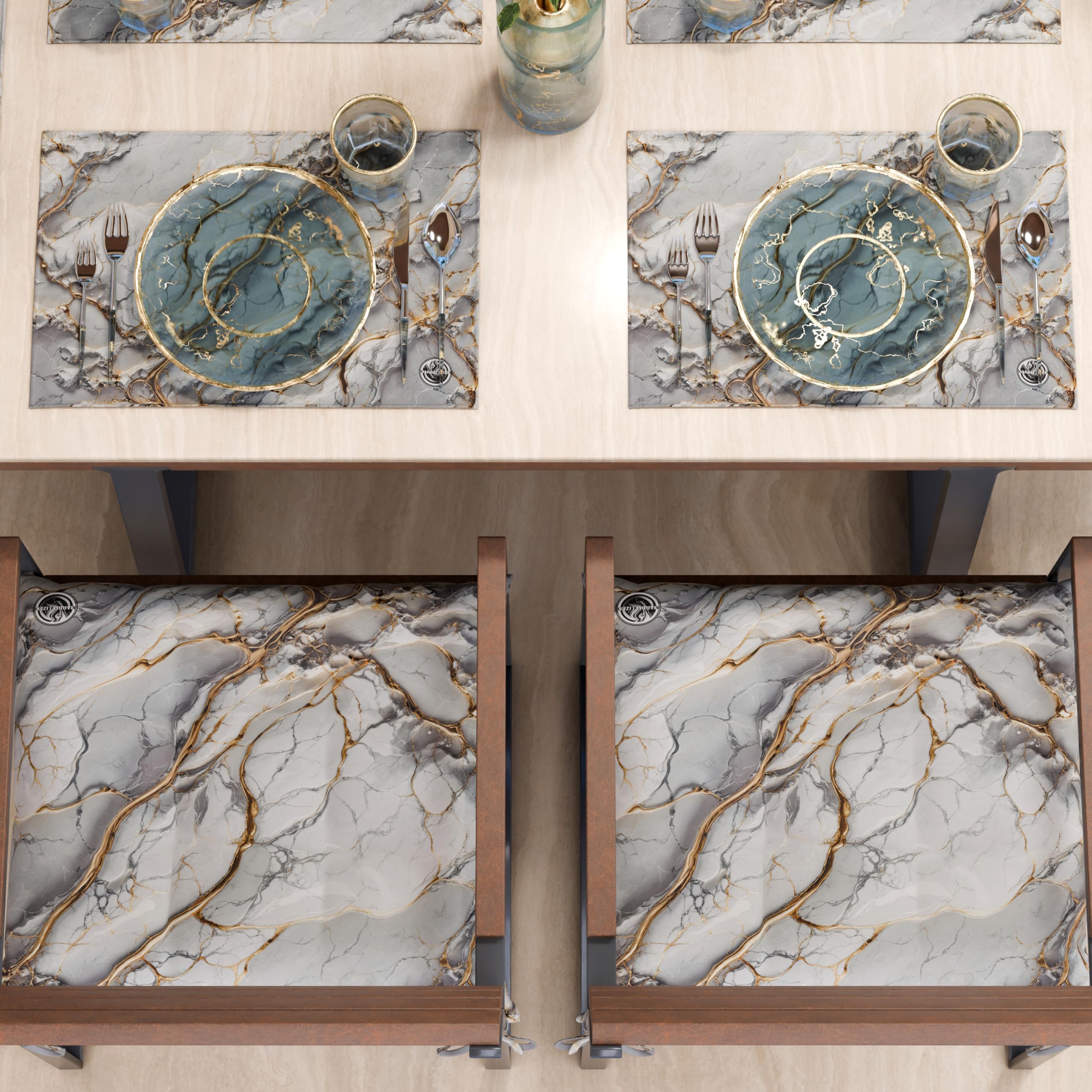 MARBLELIZED, Washable American Placemats, Light Grey Marble Effect Fabric Placemats, Set of 2 (30 x 45 cm), Elegant - Image 4