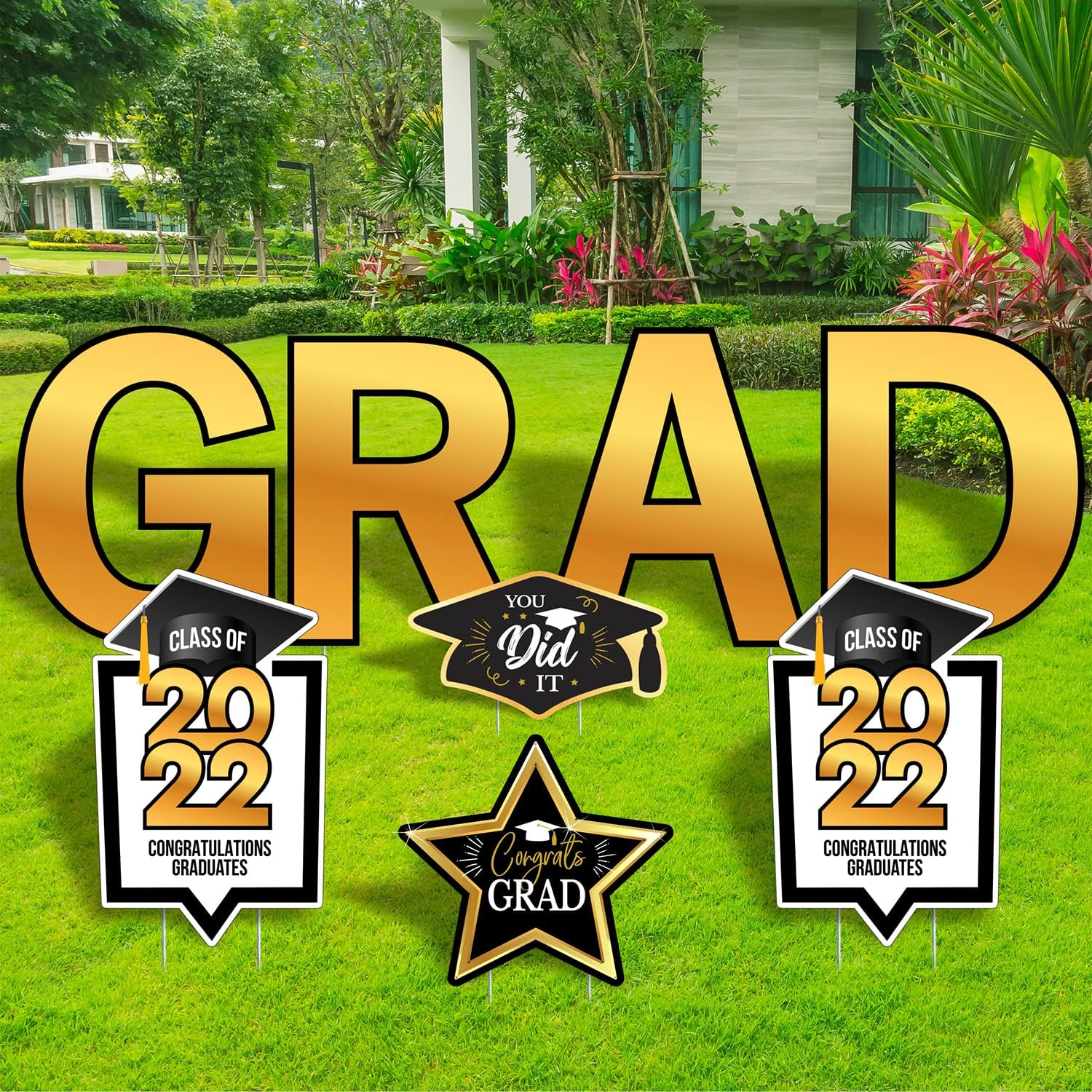 TOP4EVER 2022 Congrats Grad Party Decorations Grad Party Yard Sign and Outdoor Lawn Decorations for 2022 Graduation Party-Set of 8