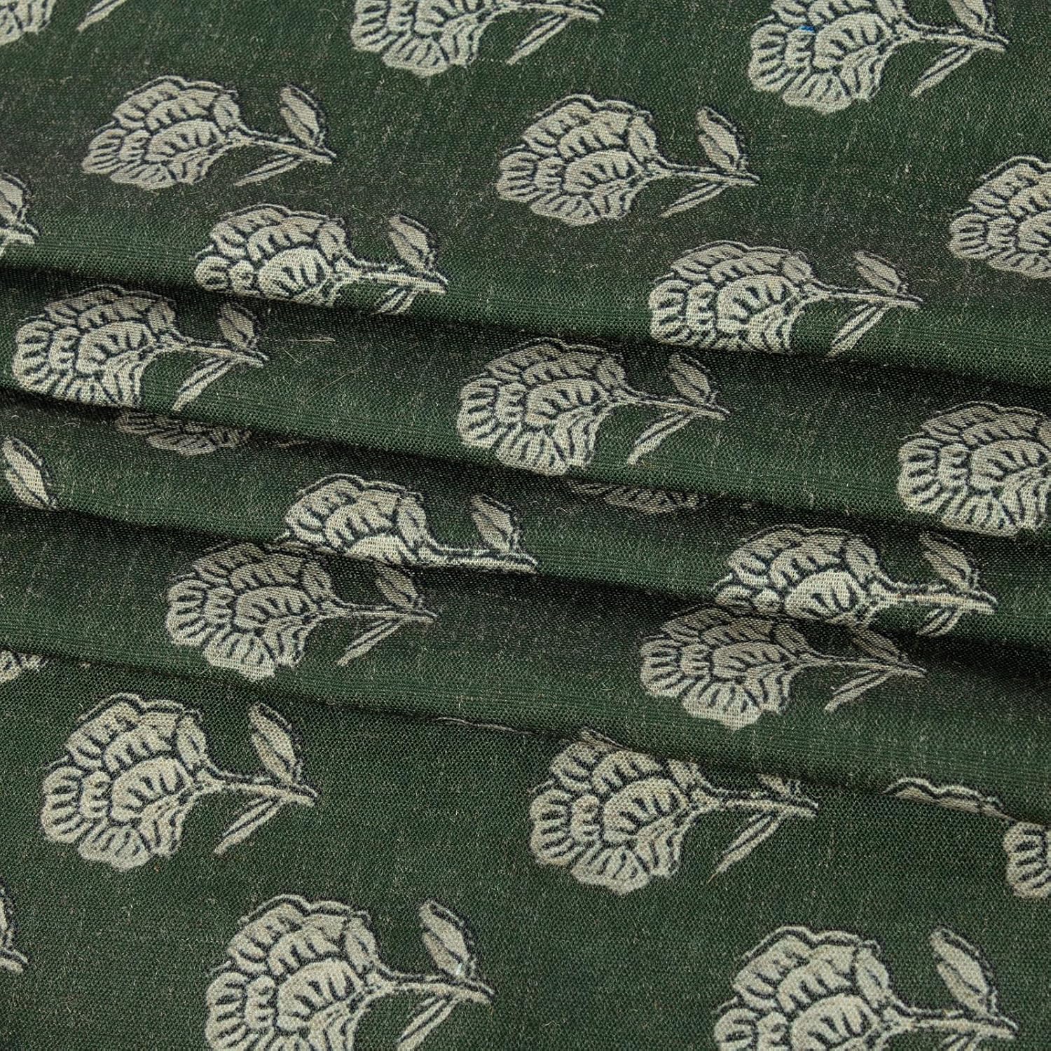 MUGINYU Green Floral Shower Curtain Linen Texture- Vintage Block Print Cottage Core Shower Curtain Set,Rustic Farmhouse Frenchy Bathroom Decor 72x72 Inch