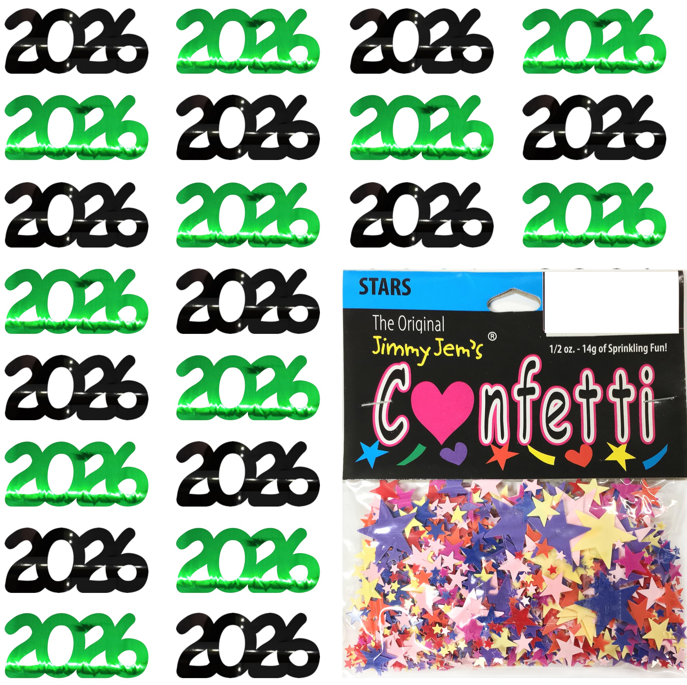 Confetti Year 2026 Black, Green Combo - 2 Half Oz Bags (1 oz) #6685