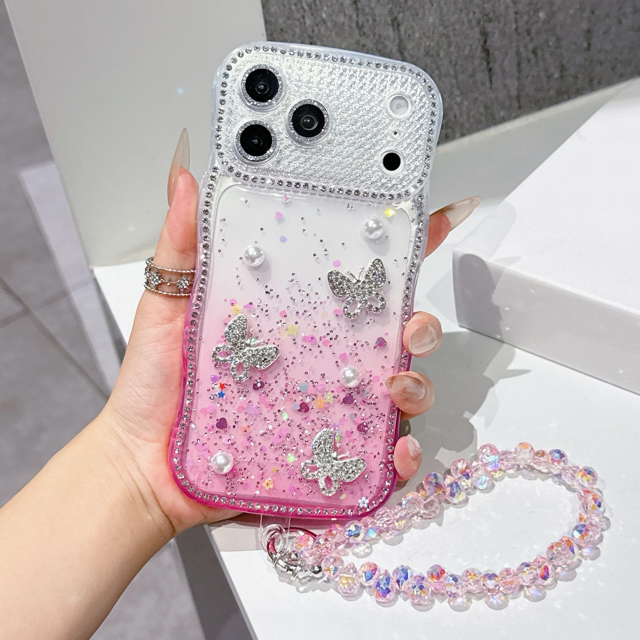 Coque antichoc iPhone 17 Pro Max à strass dégradés et bijou de téléphone - 6