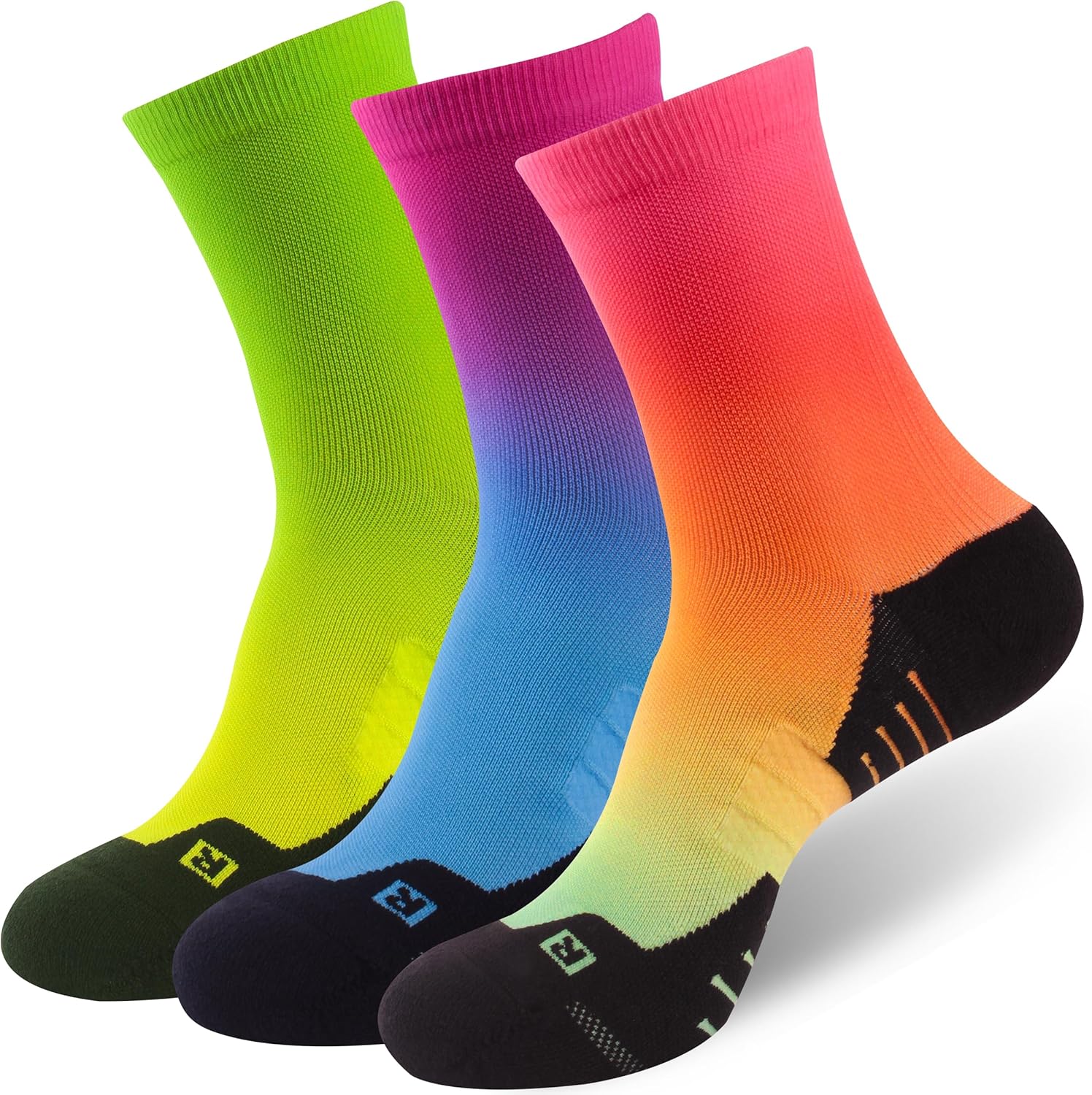 NIcool Cycling Socks For Men, 1/3 Pairs Bright Seamless Compression Running Crew Socks Youth Cushioned Tennis Quarter Socks