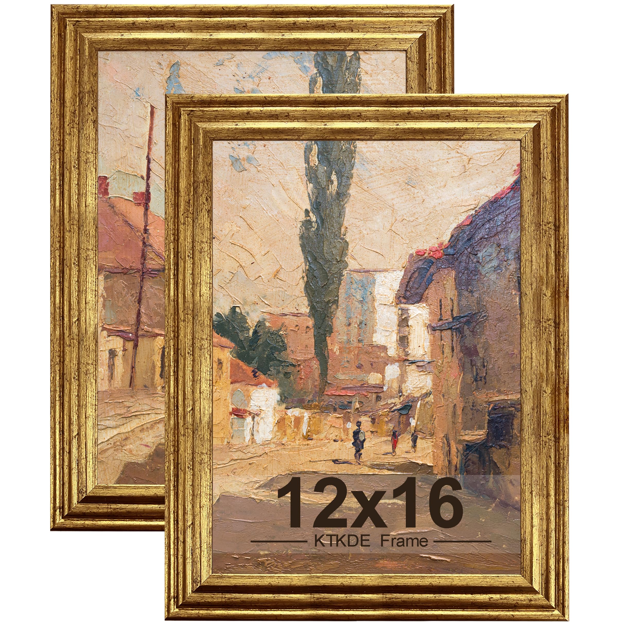 Photo 1 of KTKDE 12x16 Picture Frame Set of 2, Ornate Vintage Gold Poster Frames- 12 x 16 Antique Photo Frame for Rustic Gold frame Wall Decor Display Retro Home Decor best gift