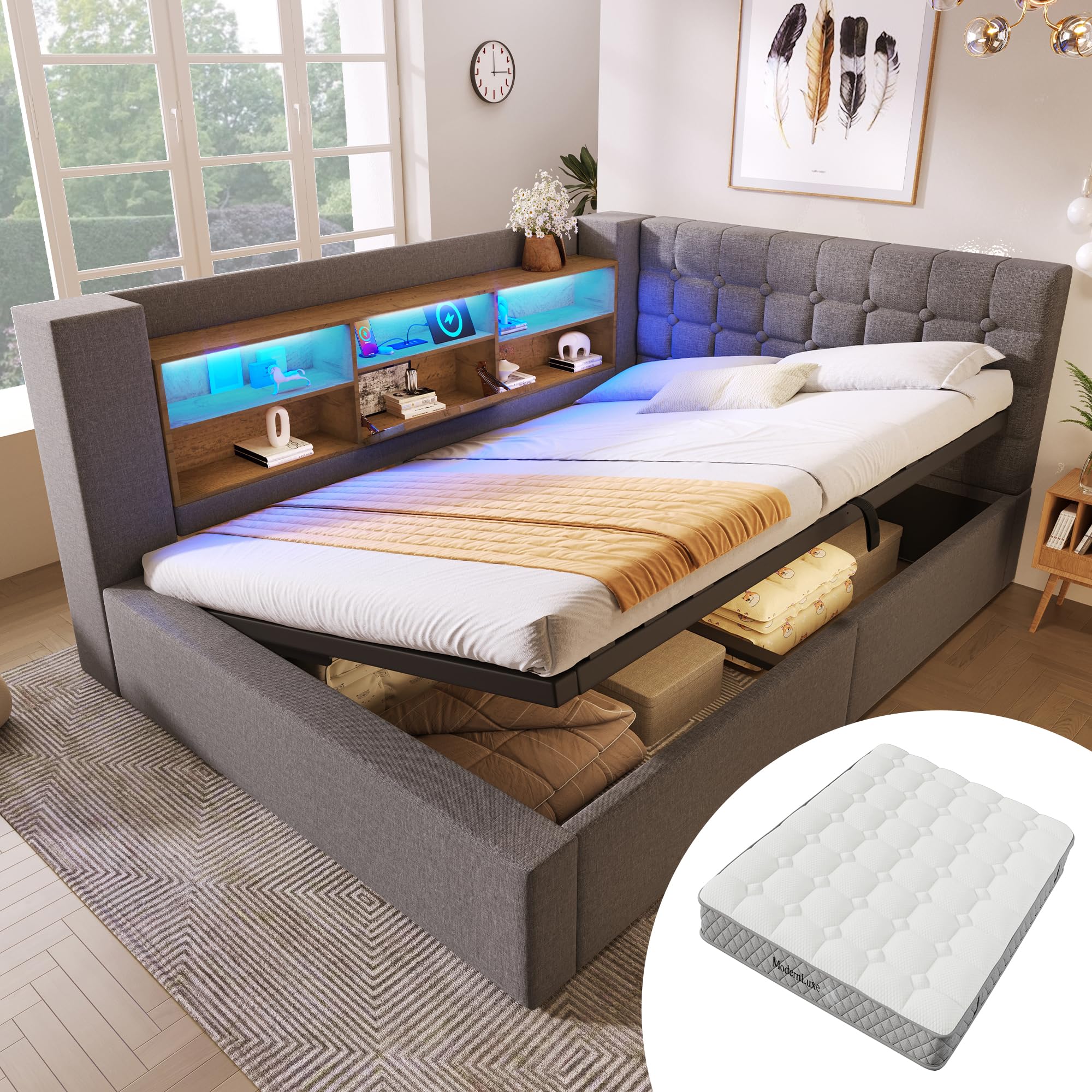 Gecheer Lit gigogne ABMB469789G 140x200cm, 7 Zones, USB, Anti-allergène, 280kg