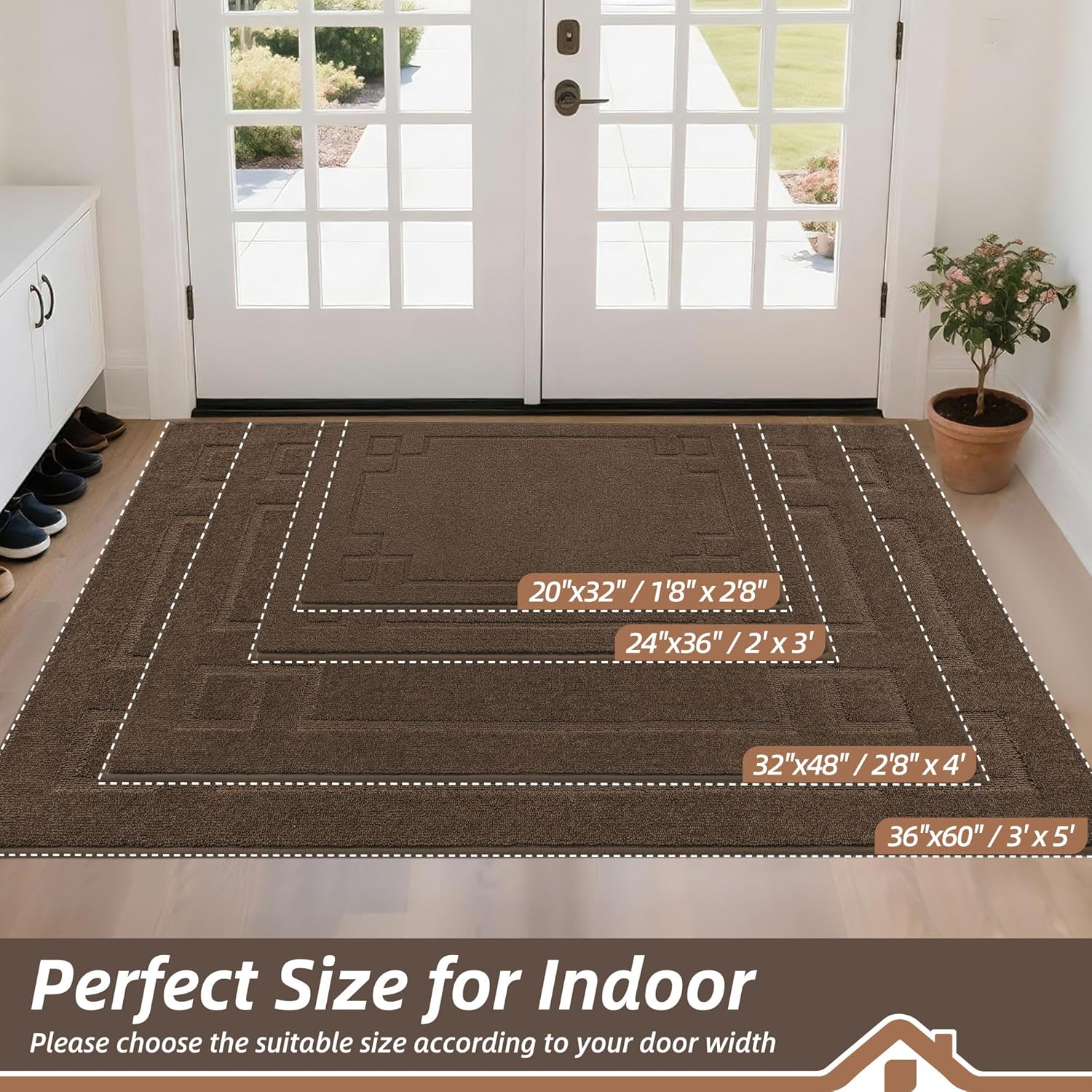 BEQHAUSE Door Mat 32" x 48", Non-Slip Door Mats Indoor Entryway Rugs Washable Low-Profile Absorbent and Stain Resist Floor Mats, Dog Door Mat for Front Back Door, Muddy Wet Shoes & Paws, Brown - Image 9