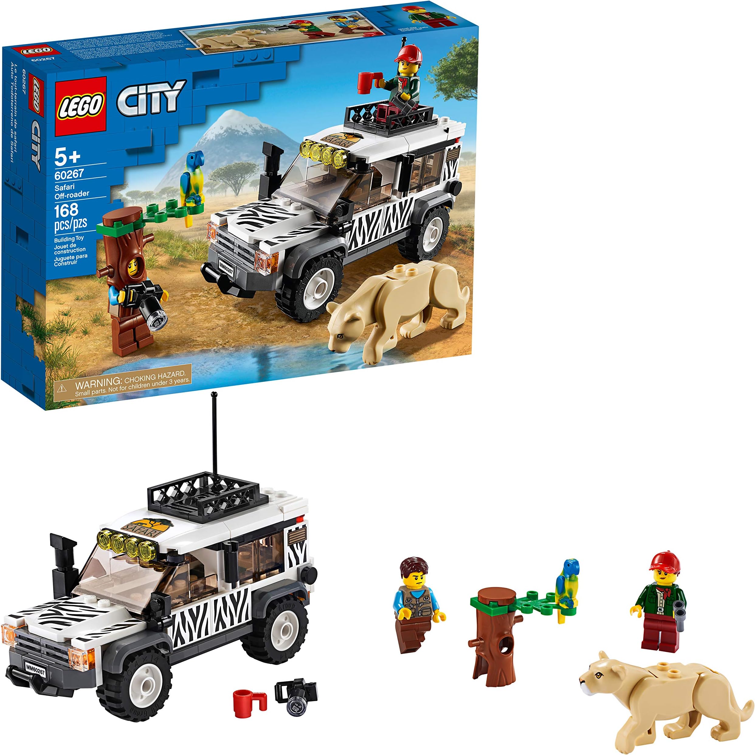 LEGO City Great Vehicles 60267 Safari Off-Roader 4x4 Car Toy with Photographer, Explorer and Jungle Animals, Wild Adventure Set,Multicolor,Pack of 168 Pieces