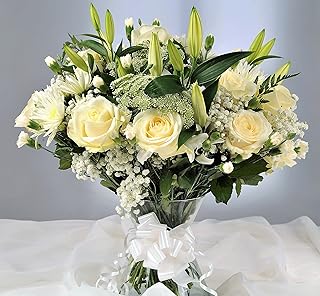 Fresh Flowers Delivery Next Day Prime, Deluxe White Christmas Bouquet with Handwritten Card