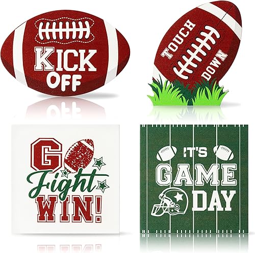 WATINC 4 piezas de decoración de bandeja escalonada de fútbol de otoño, letrero de madera para centro de mesa de Rugby It's Game Day, suministros de