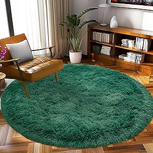 Round Fluffy Green 8FT Circle Rug - Super Soft - For Kids Room, Nursery, Teen's Room