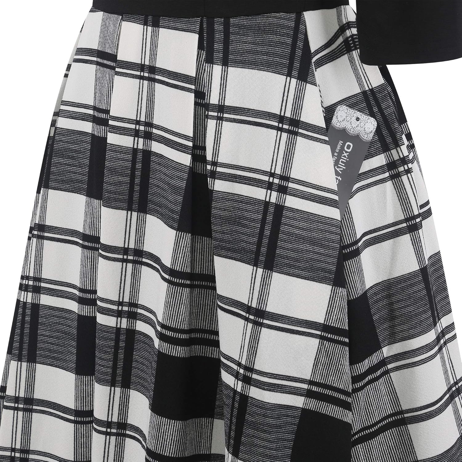 oxiuly Women's Vintage Half Sleeve O-Neck Contrast Casual Pockets Party Swing Dress OX253 - Image 5