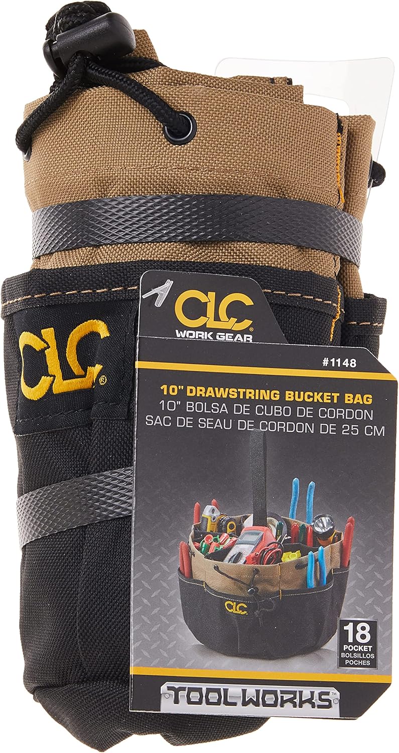 CLC Custom LeatherCraft 1148 Drawstring Bucket Bag, 18 Pocket , Black