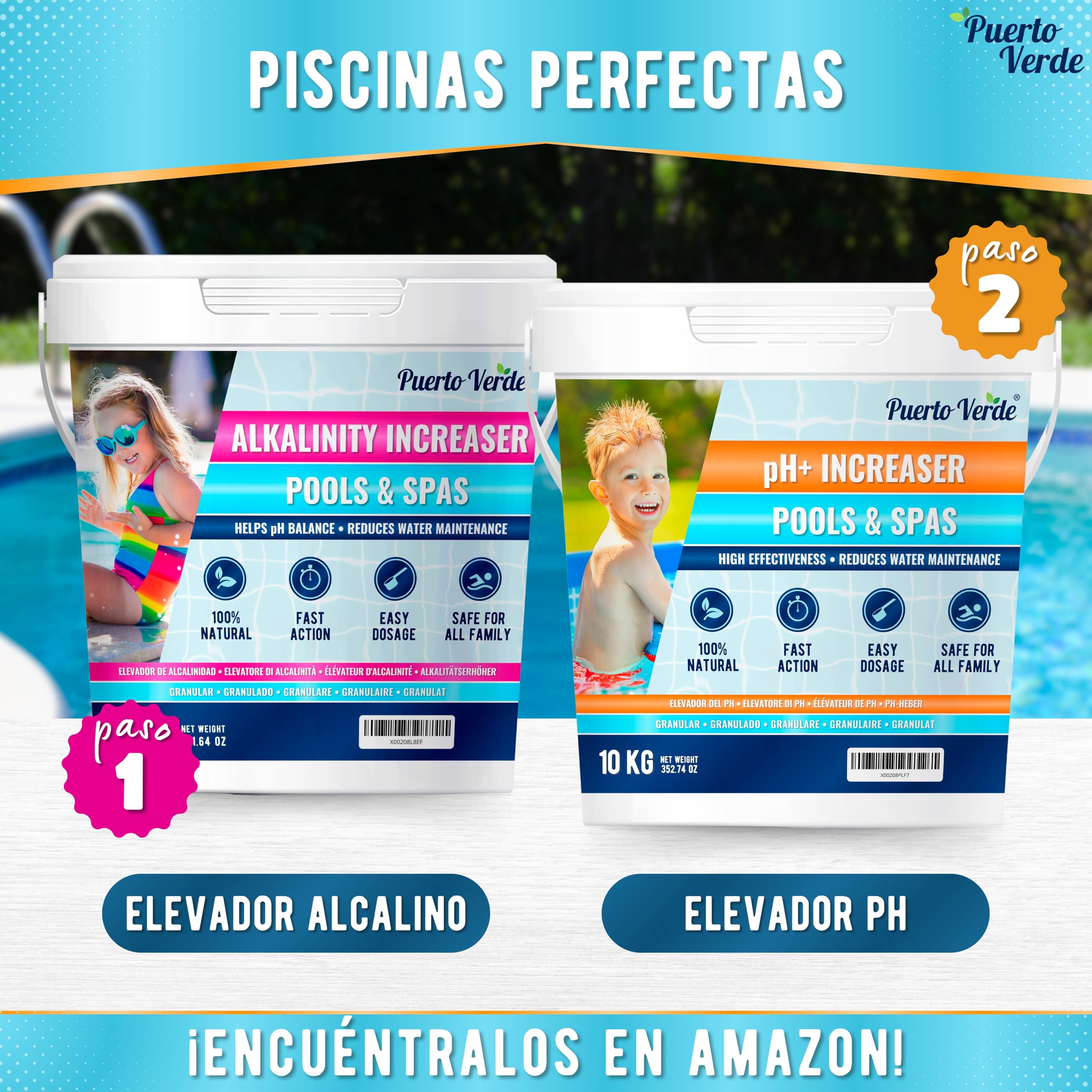 • Elevador pH+ para Piscinas 10 Kg. Corrector de pH Apto para Hidromasajes y Spas. Regulador pH Plus en Formato Polvo. Cacito Dosificador Incluido. Producción Española.