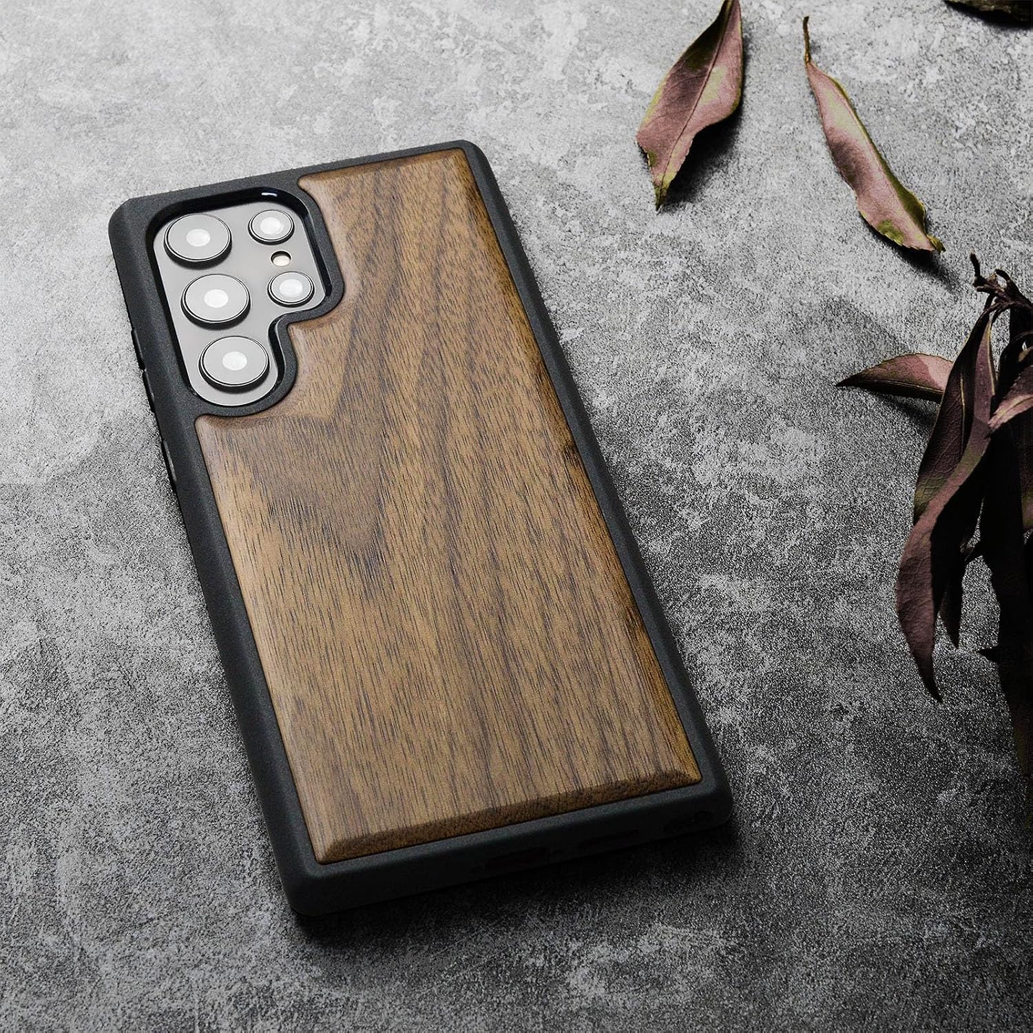 Carveit Wood Case for Galaxy S24 Ultra Case [Natural Wood & Black Soft TPU] Shockproof Protective Cover Unique Wooden Design Compatible with Samsung S24 Ultra (Natural Wood-Walnut)