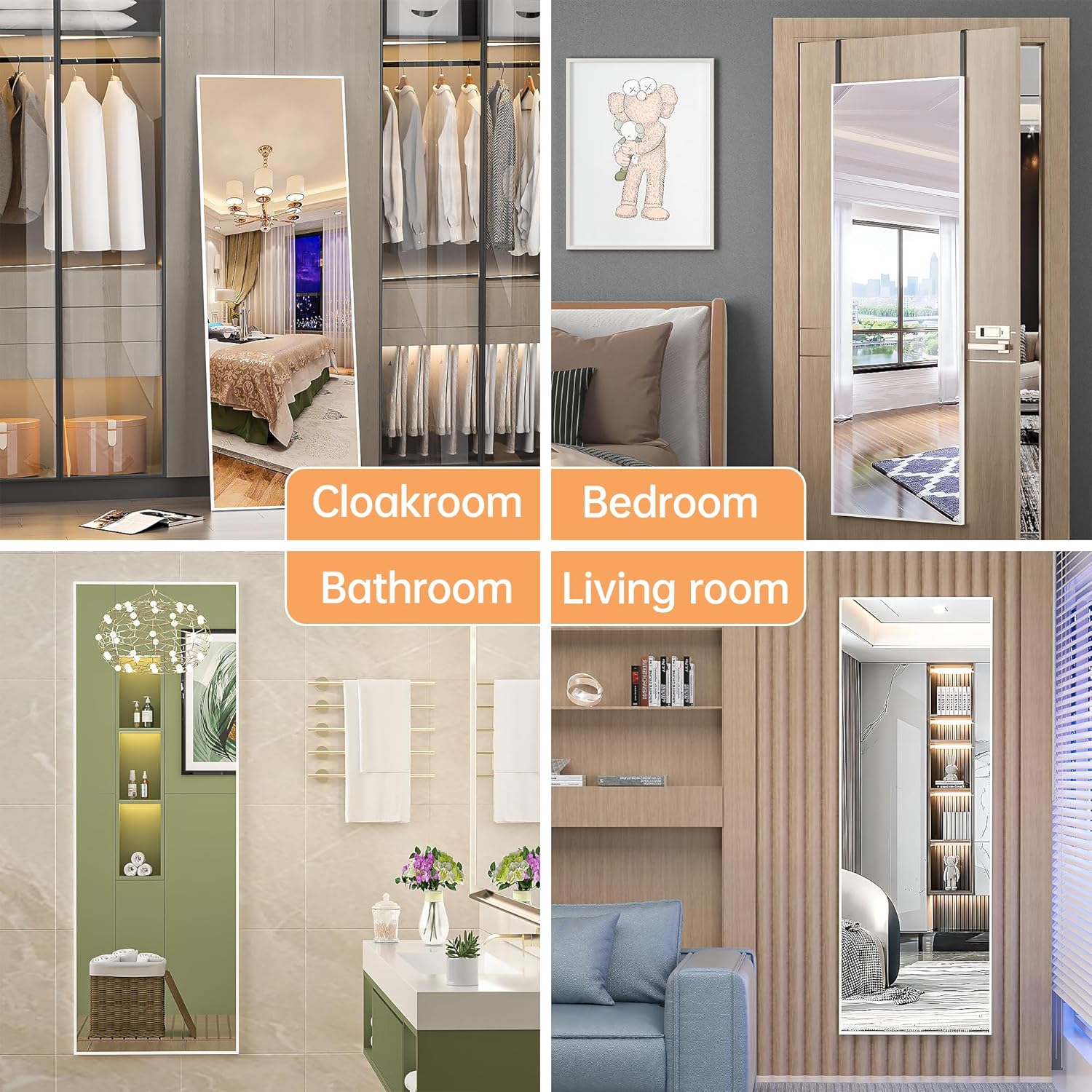 Hasipu Door Mirror Full Length, 56 x 16 Inch Full Body Wall Mirror Over The Door Hanging Mirror for Bedroom, Living Room, Cloakroom - Image 2