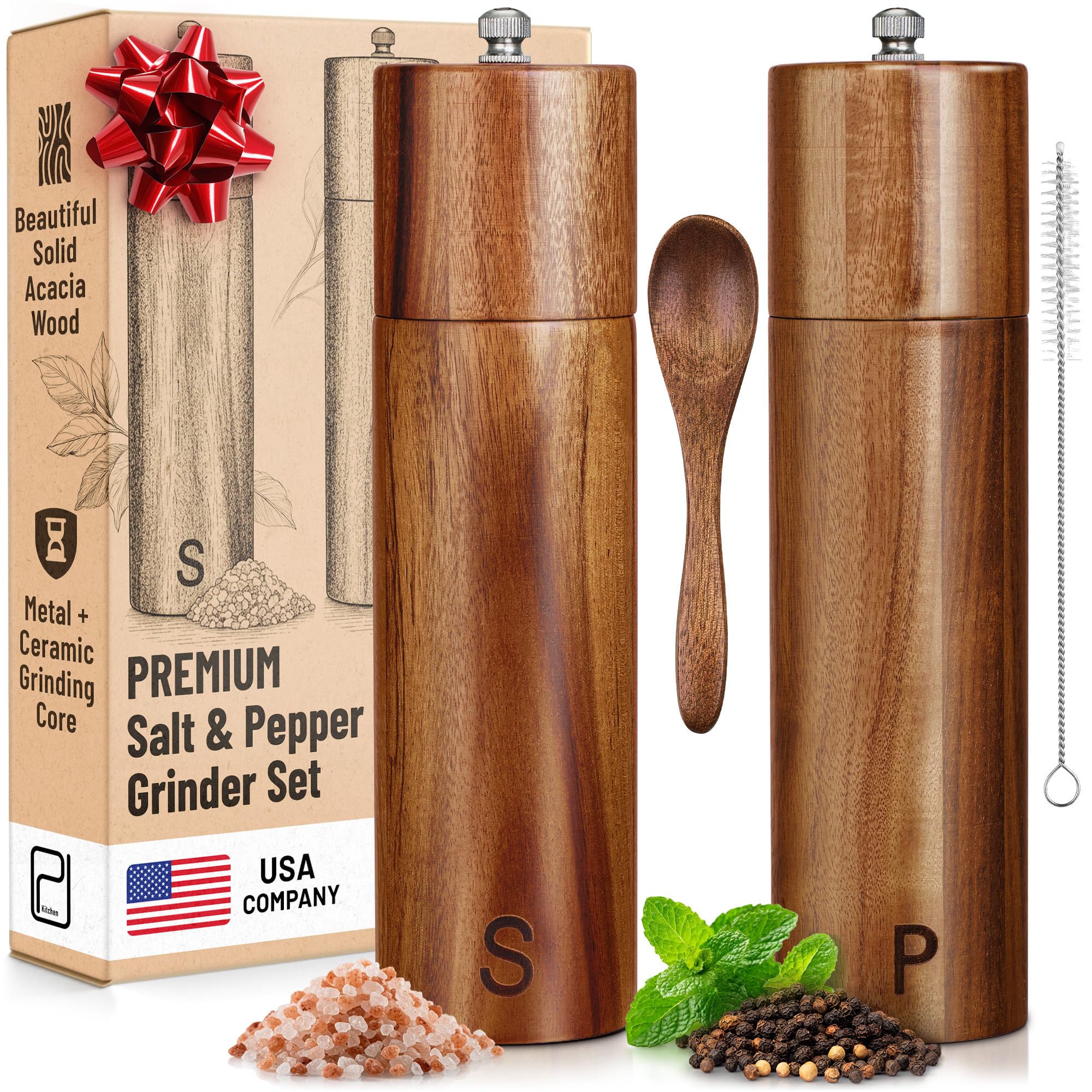 Premium Acacia Wood Salt & Pepper Grinder Set -9 Premium Acacia Wood Salt & Pepper Grinder Set -9
