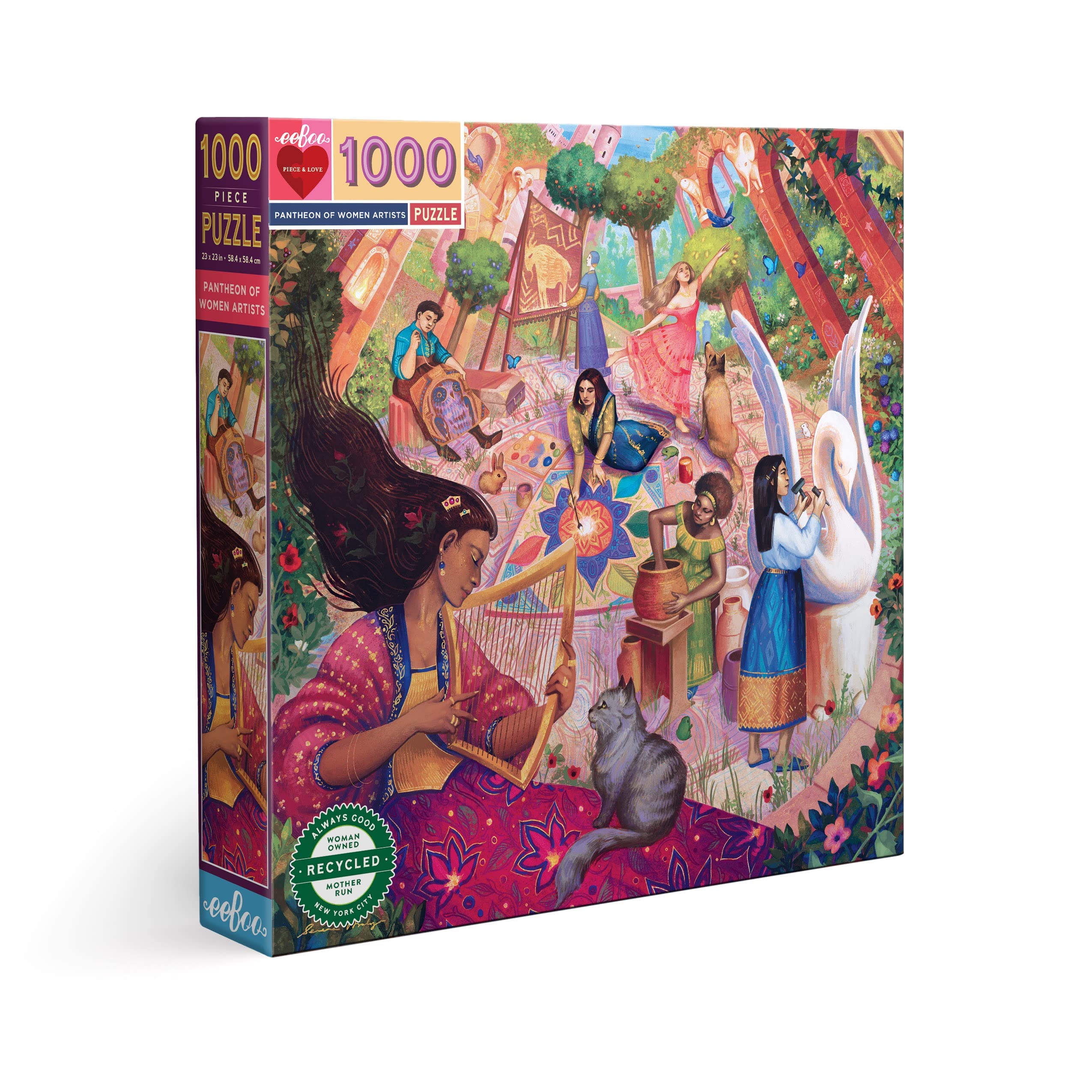 eeBoo: Piece and Love Pantheon of Women Artists Puzzle de 1000 pièces pour adultes et familles, comprend des pièces brillantes et robustes et un minimum de poussière de puzzle