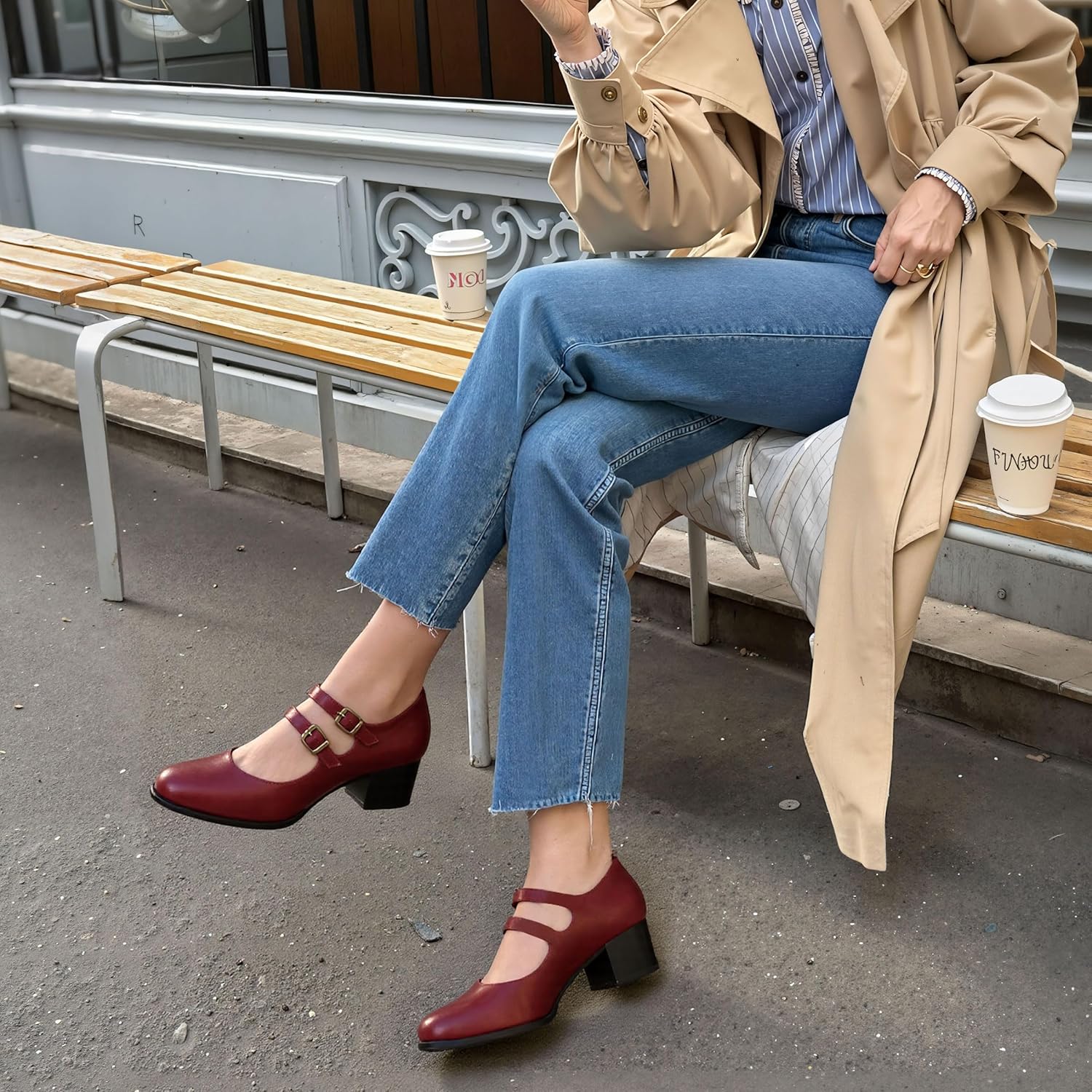 Mattiventon Womens Mary Jane Pumps Vintage Chunky Block Heels Comfortable Round Closed Toe Buckle Strap Retro Shoes - Image 6