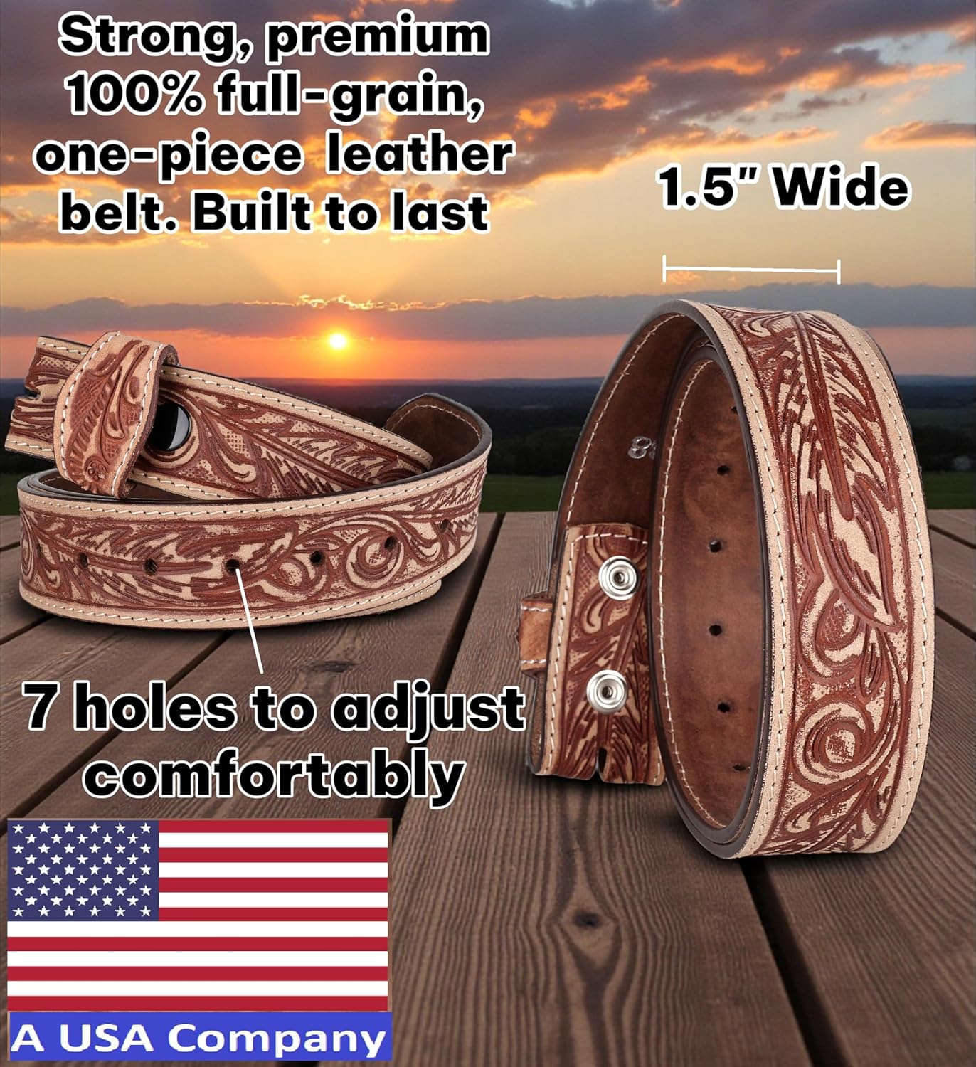 F&L CLASSIC Western Belt without buckle for men – Full Grain Leather Cowboy Belts for jeans - One Piece Leather strap belt - Image 2