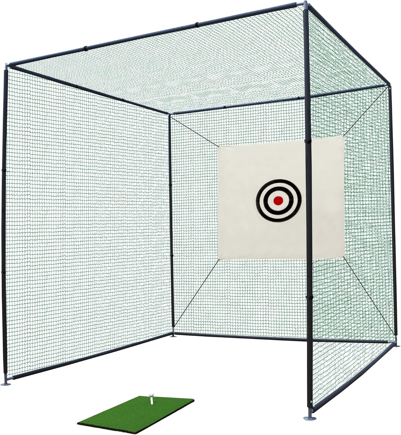 10X10X10FT Golf Practice Net Cage w/Metal Frame – Heavy-Duty Indoor & Outdoor Hitting Net Kit for Full-Swing Driving, Chipping & Iron Shots