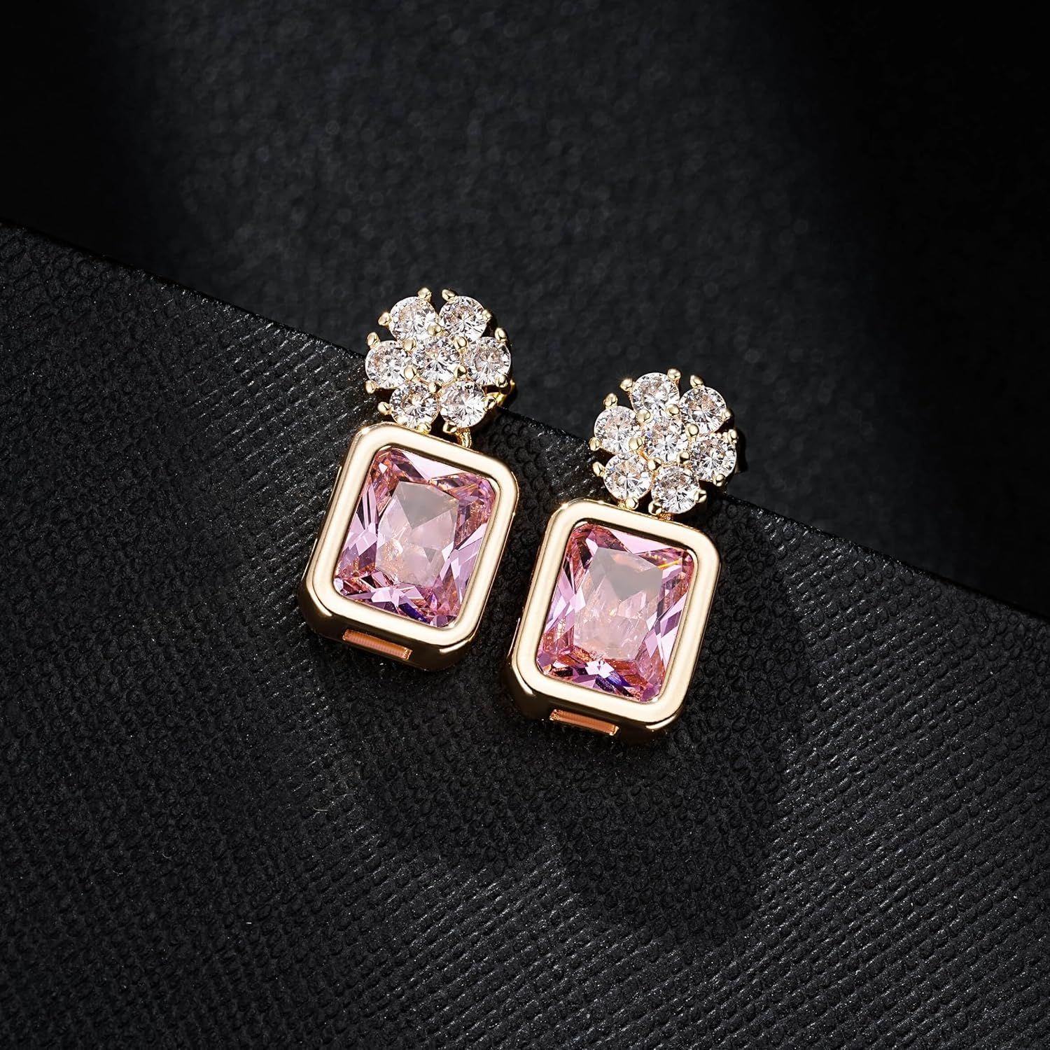 EVEVIC Austrian Crystal Square Drop Flower Studs Earrings for Women 14K Gold Plated Dangle Earring Jewelry Gifts - Image 4