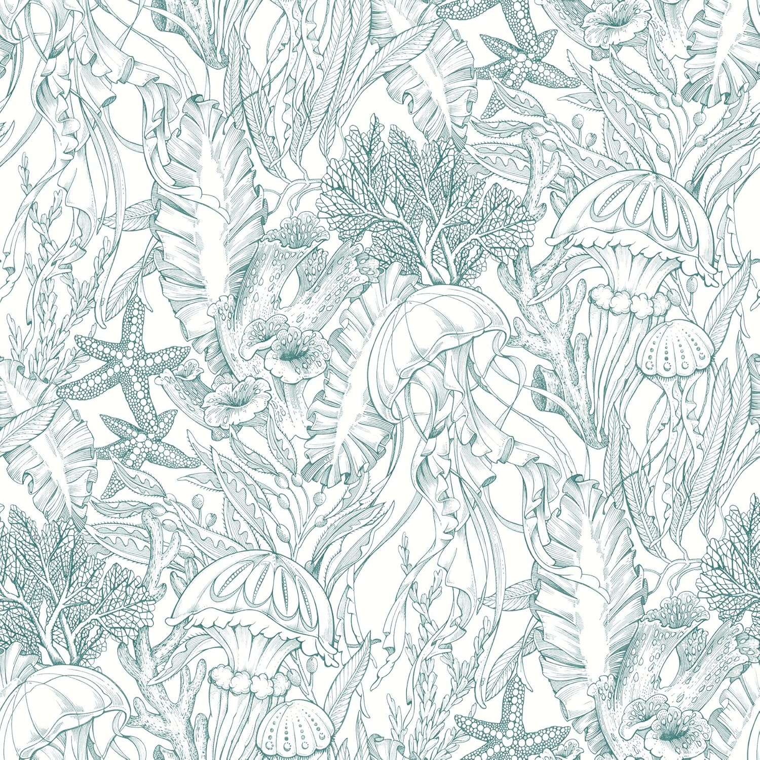NuWallpaper Under The Sea Teal Peel and Stick Wallpaper, NUS6495
