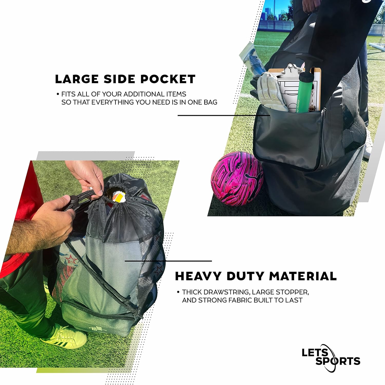 Soccer Ball Bag for Basketball, Volleyball & Football | Large Drawstring Ball Bags Mesh | Heavy-Duty Soccer Ball Bags for Coaches | Equipment Bag w/Shoulder Strap | 37" x 17" - Image 5