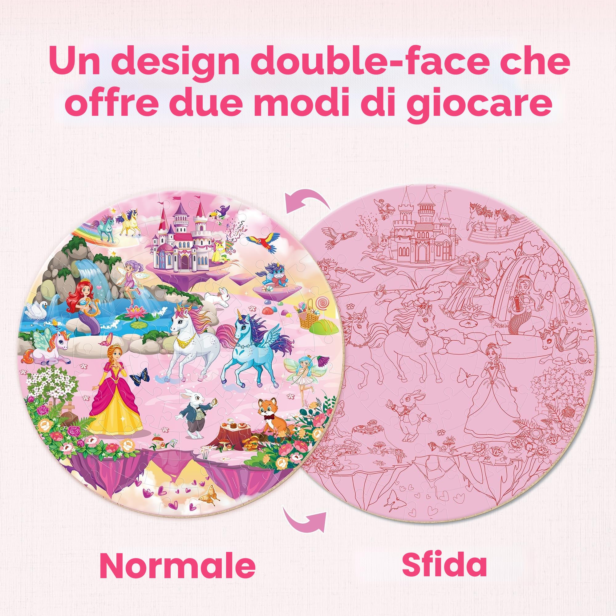 SYNARRY Puzzle da Pavimento Unicorno Princess in Legno Bambini 3 4 5 6 7 8 Anni, 70 Pezzi Puzzle Unicorno, Giocattoli Educativi Prescolari Regali