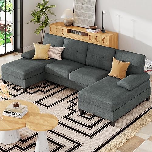 JAMFLY Sofá modular modular en forma de U de 106 pulgadas con diván, gris oscuro