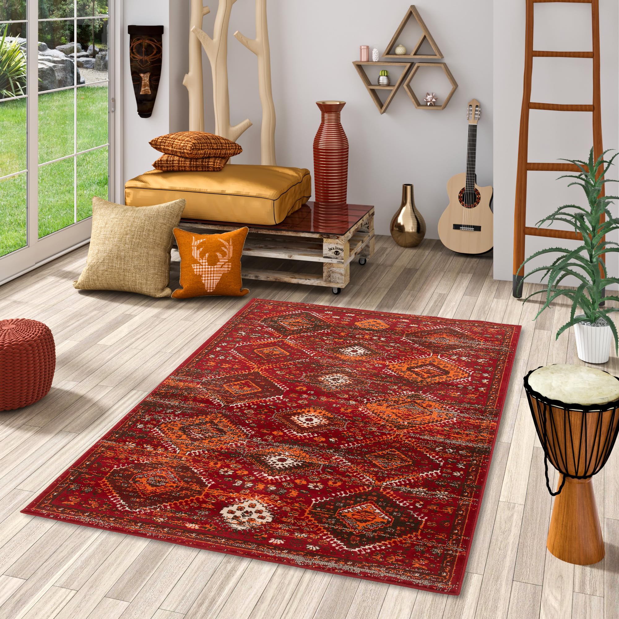 Tapis de designer orient terre cuite Pergamon Pop-Vintage pour réchauffer votre grand salon