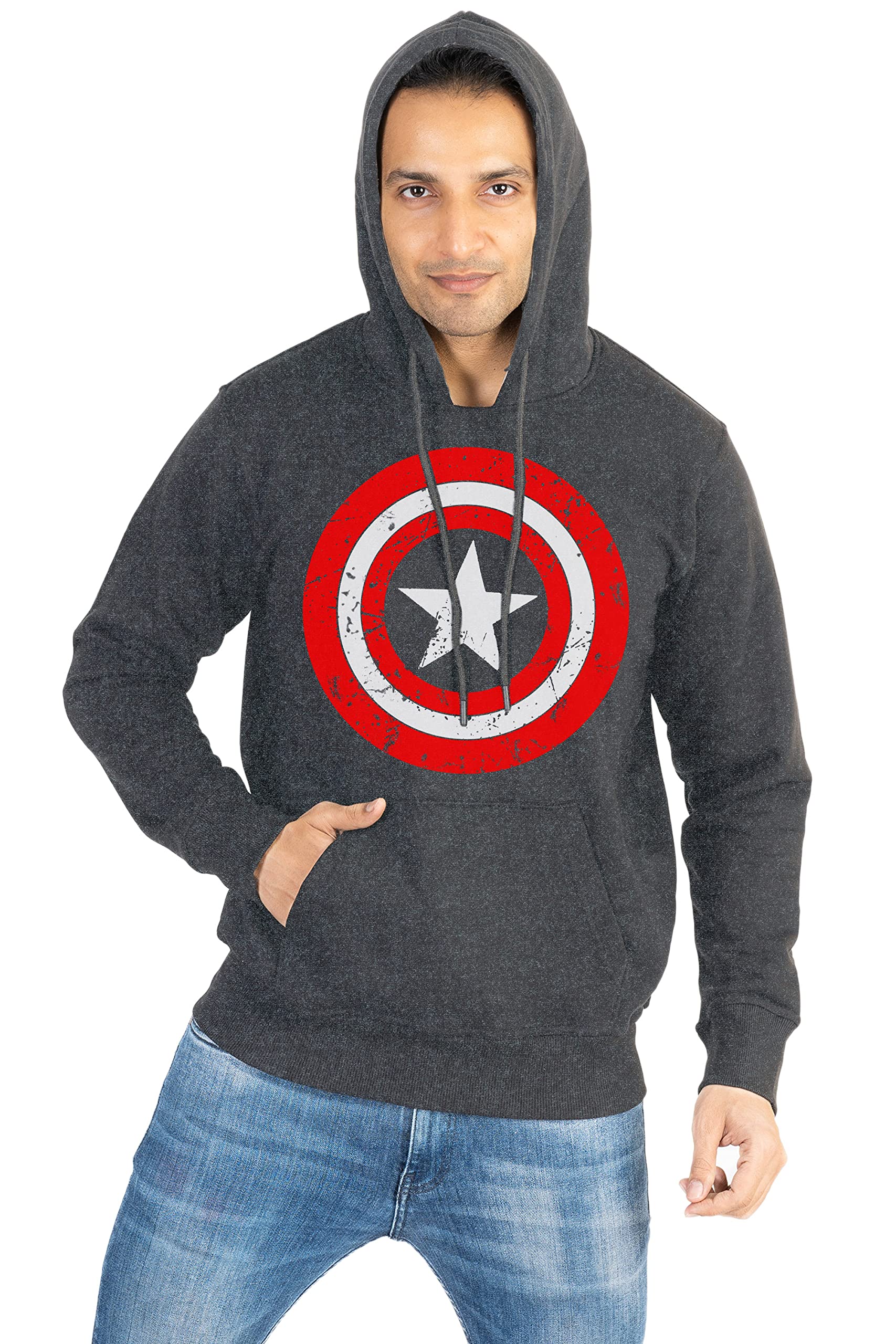 bluehaaat Men's Glow in Dark Captain America First Marvel Avenger Shield Graphics Printed Cotton Hooded Sweatshirt