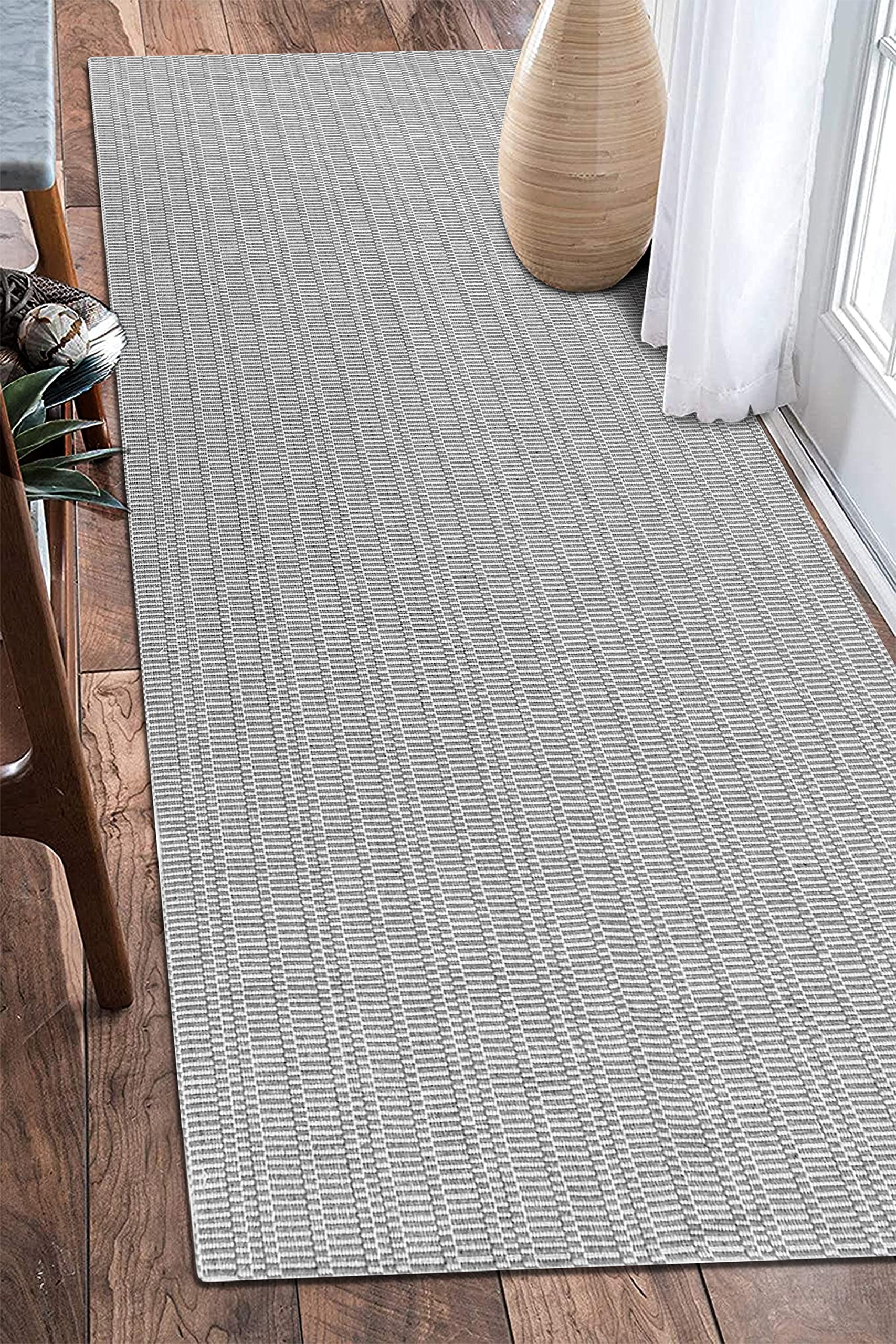 EARTHALLBoho Runner Rug 2x6 Ft Washable Runners for Hallways Cotton Rubber Backed Kitchen Runner Braided Floor Carpet Runners for Entryway, Hall, Kitchen, Bedroom, Light Gray/White