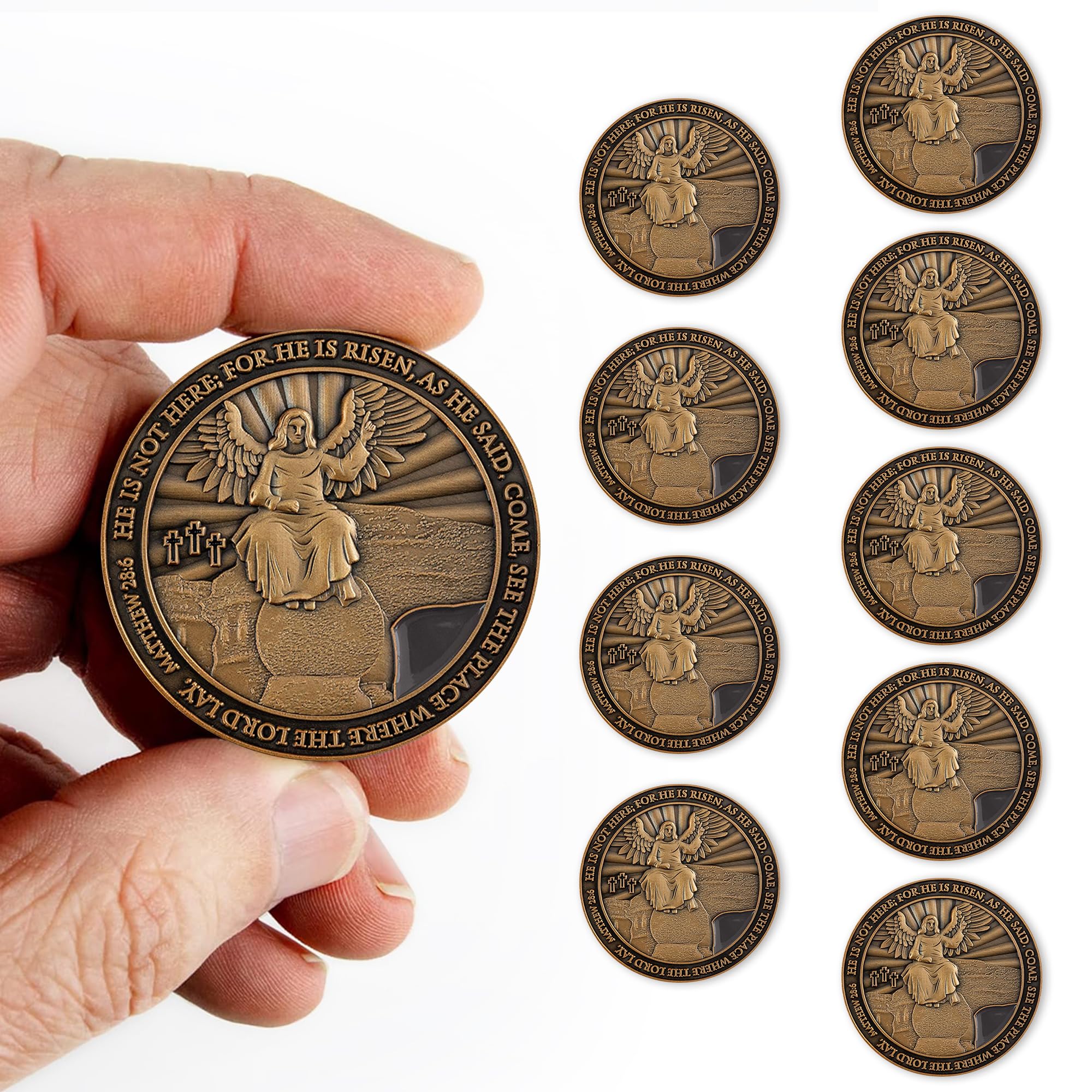 Amazon | イースター復活コイン He is Risen バルクパック 10枚入り 教会のサービス用 キリストは生き残る空の墓  神の息子のイエスチャレンジコイン 宗教アンティークゴールドメッキ 祈りのトークンギフト 通販