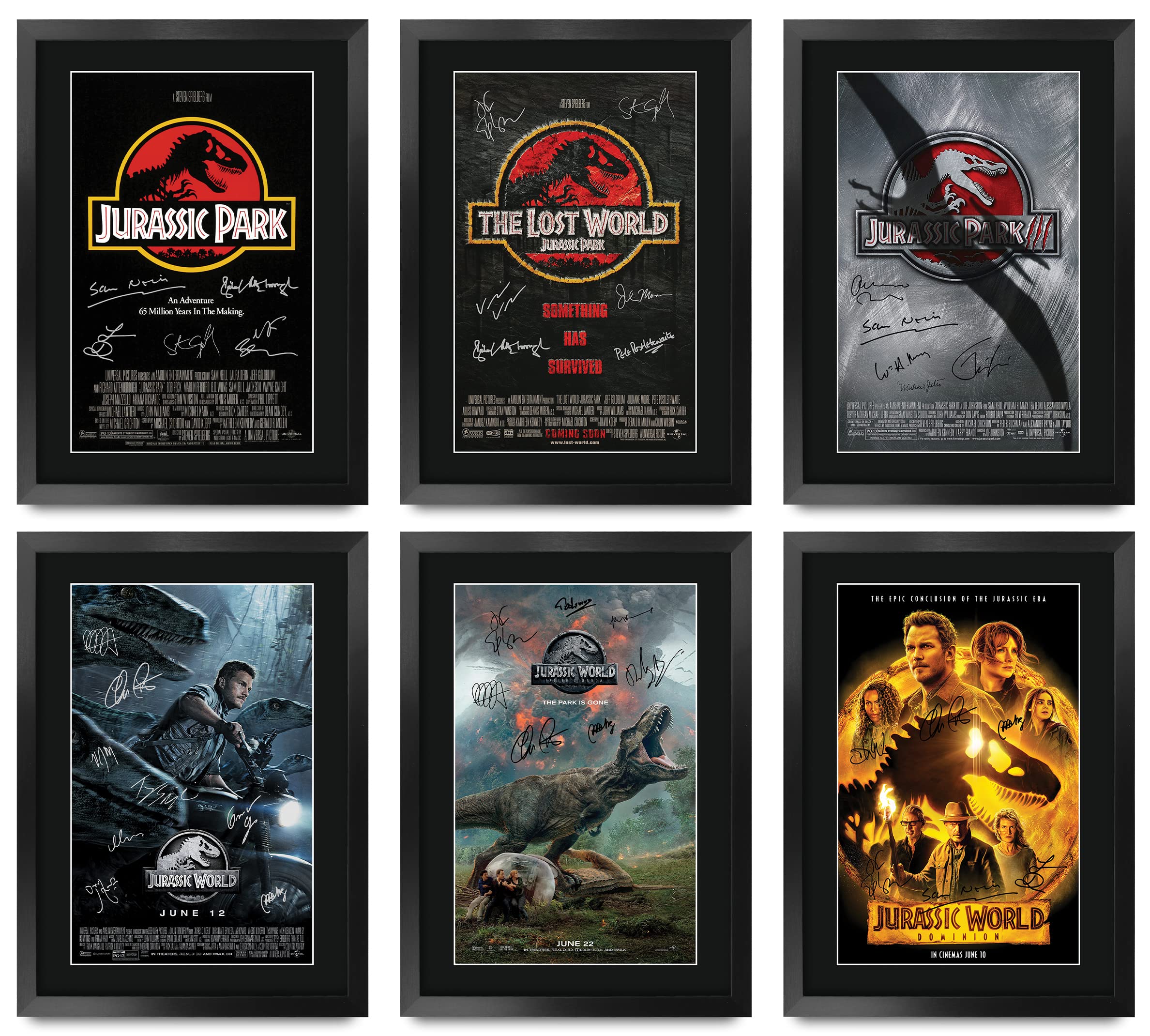 HWC Trading FR A3 Jurassic Park & World Collection of 6 Printed Poster Signed Autograph Picture for Movie Memorabilia Fans - A3 Framed