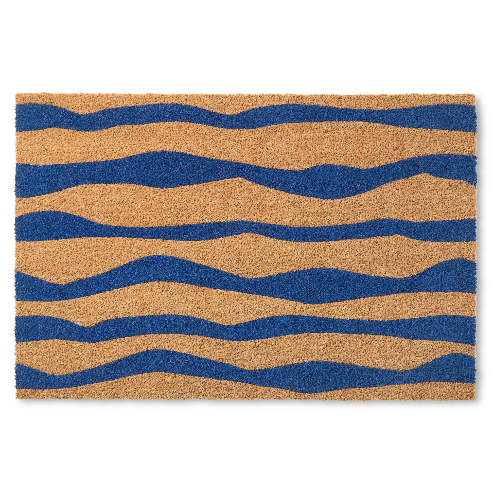 TOWN & COUNTRY TERRA Ravine Abstract Mountain Door Mat, Natural Coir, Heavyweight, Non-Slip Entryway Mat, Blue, 18