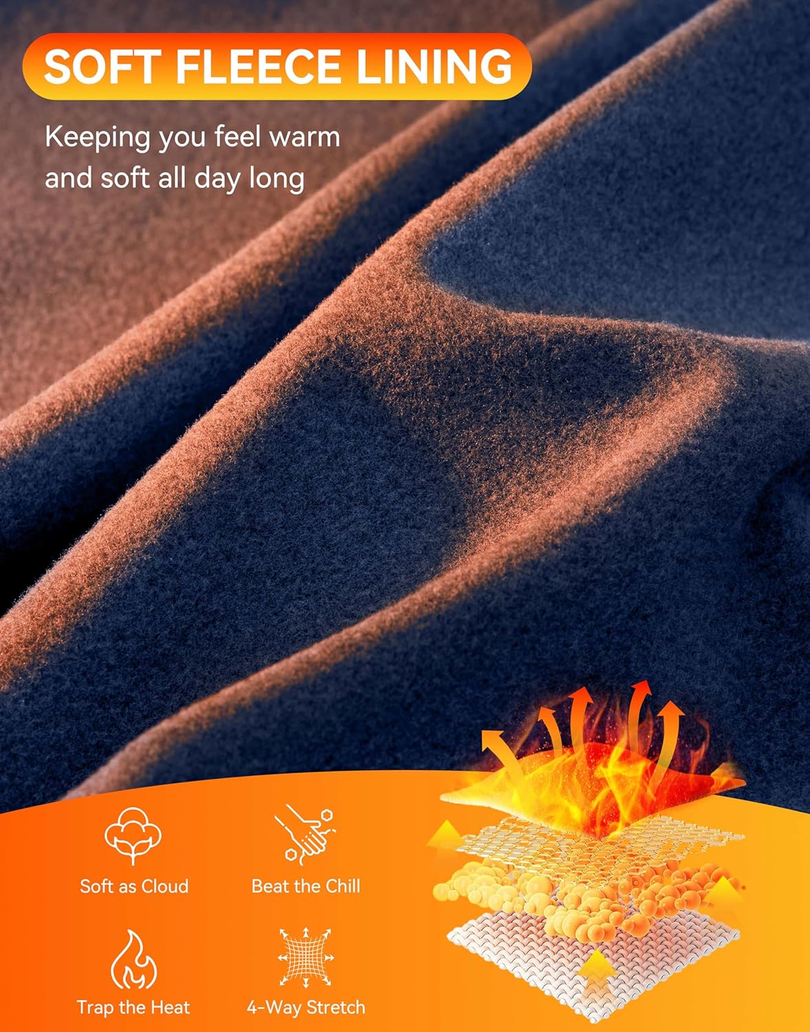 Men's Fleece Lined Winter Pants 32"/34"/36" Inseam Tall Sweatpants with Zipper Pockets Warm Athletic Joggers Men - Image 5