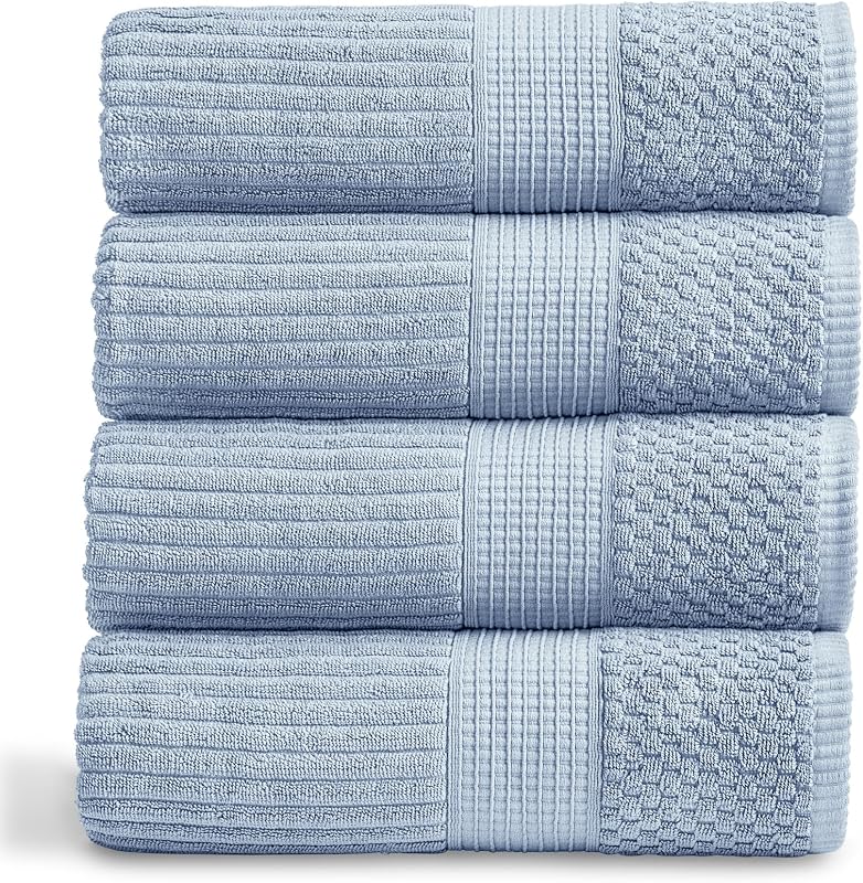 100% Cotton Bath Towel Set | 4-Pack | Textured | Dusty Blue | Absorbent & Quick-Dry Bathroom Towels | Textured and Durable Cotton Towels for Bathroom | OEKO-TEX | Krista Collection